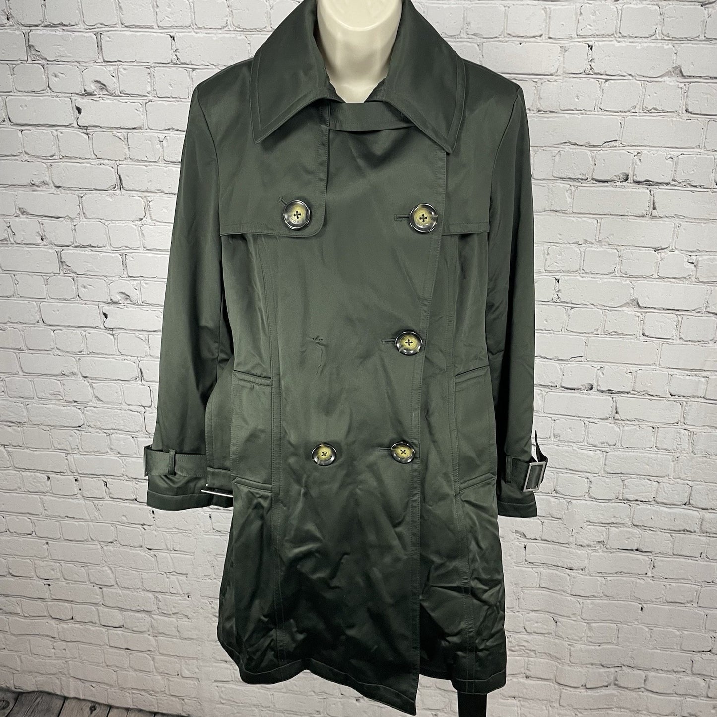 Michael Kors Green Belted Removable Lining Insulated Trench Pea Coat Small S