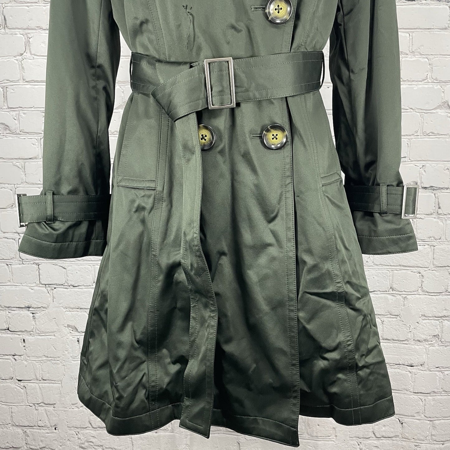 Michael Kors Green Belted Removable Lining Insulated Trench Pea Coat Small S