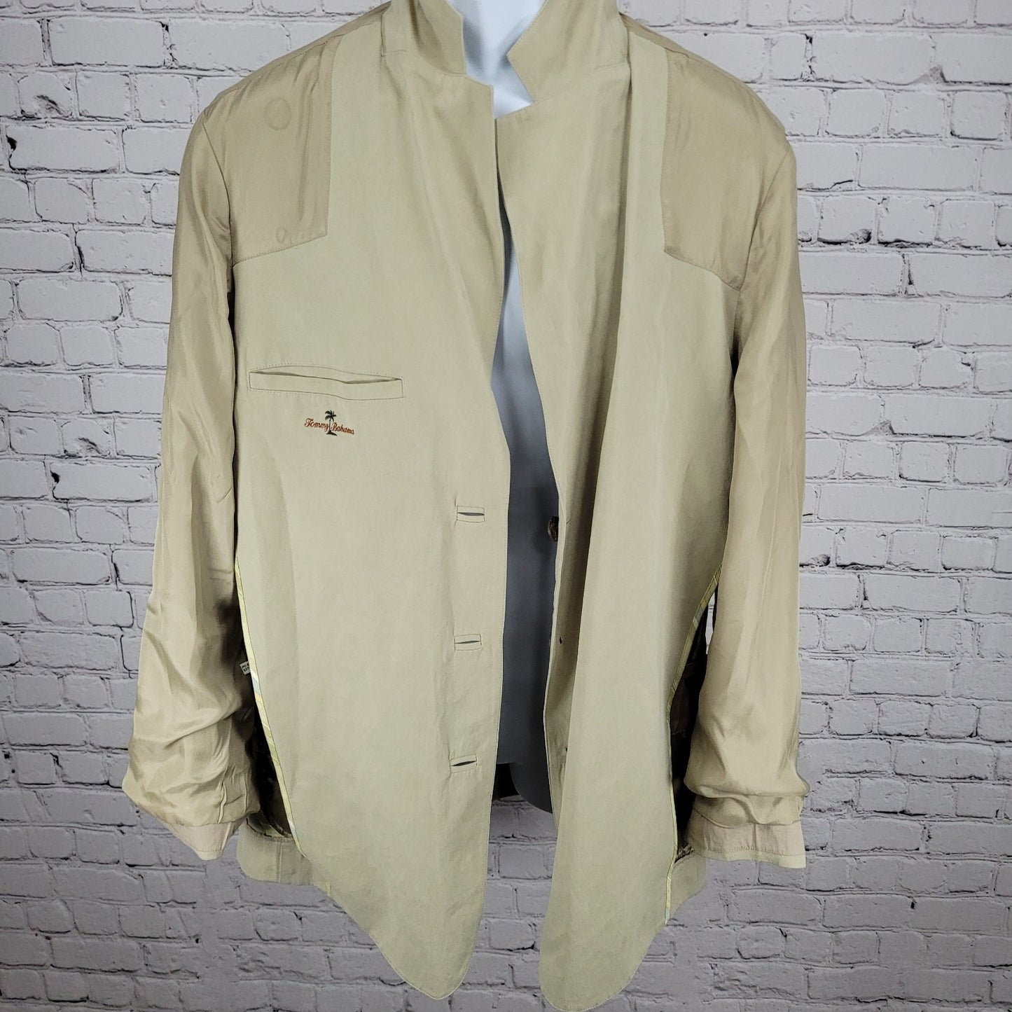 Tommy Bahama Beige Silk Linen Lightweight Notch Blazer Jacket Size Medium M