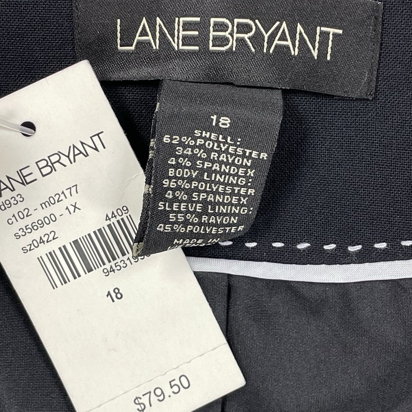 NWT Lane Bryant Black Cropped Open Peak Blazer Lined Stretch Padded Size 18