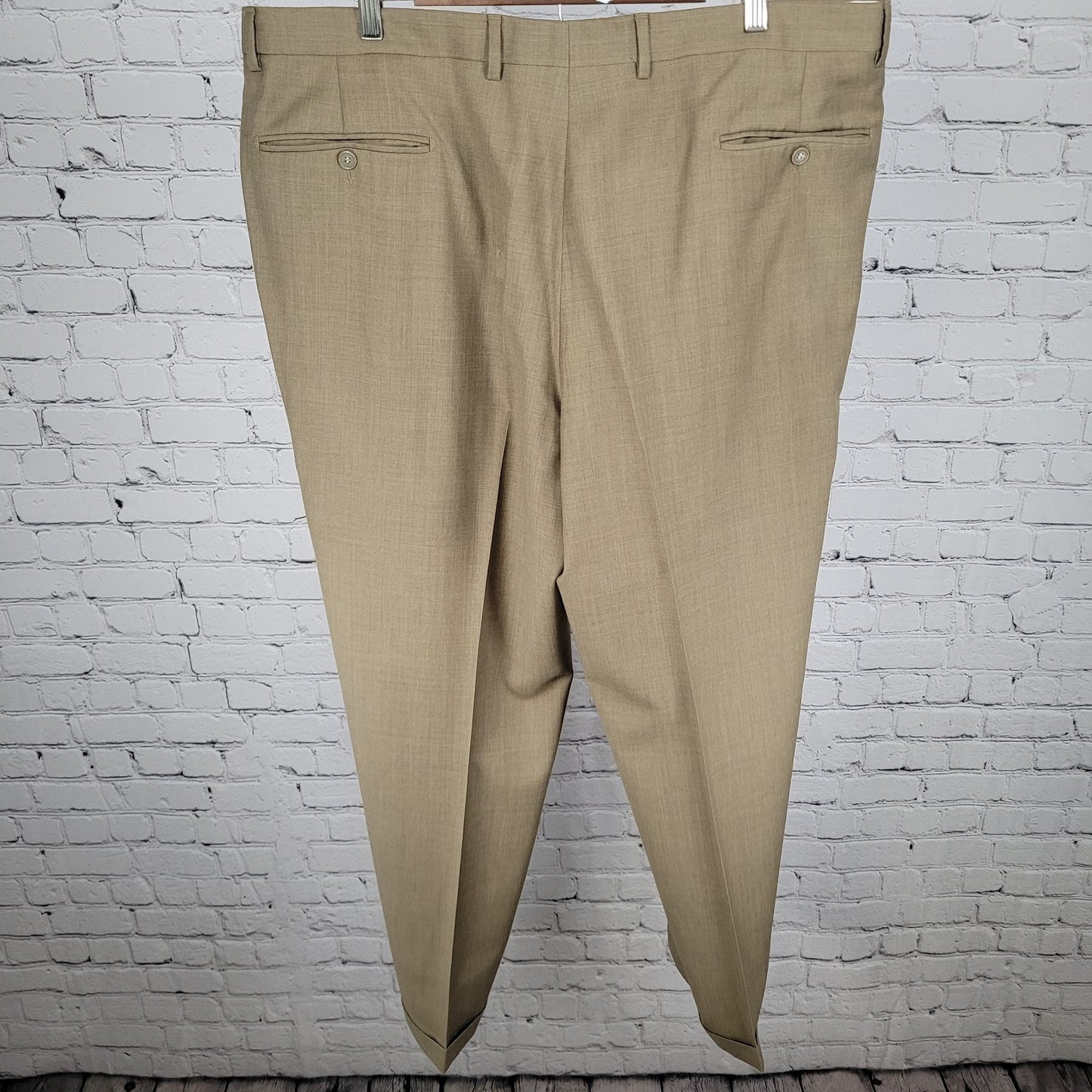 Santorelli Luxury Serge Tan 100% Wool Dress Pants Italy Made Size 42 (42x32)