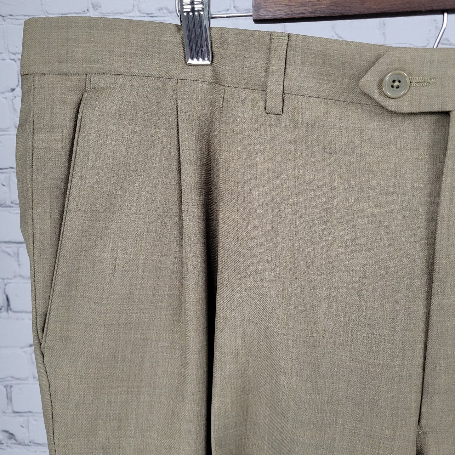Santorelli Luxury Serge Tan 100% Wool Dress Pants Italy Made Size 42 (42x32)