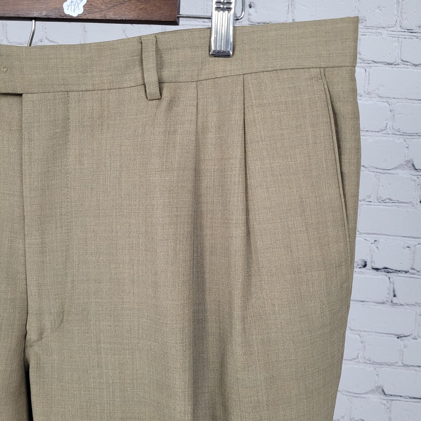 Santorelli Luxury Serge Tan 100% Wool Dress Pants Italy Made Size 42 (42x32)