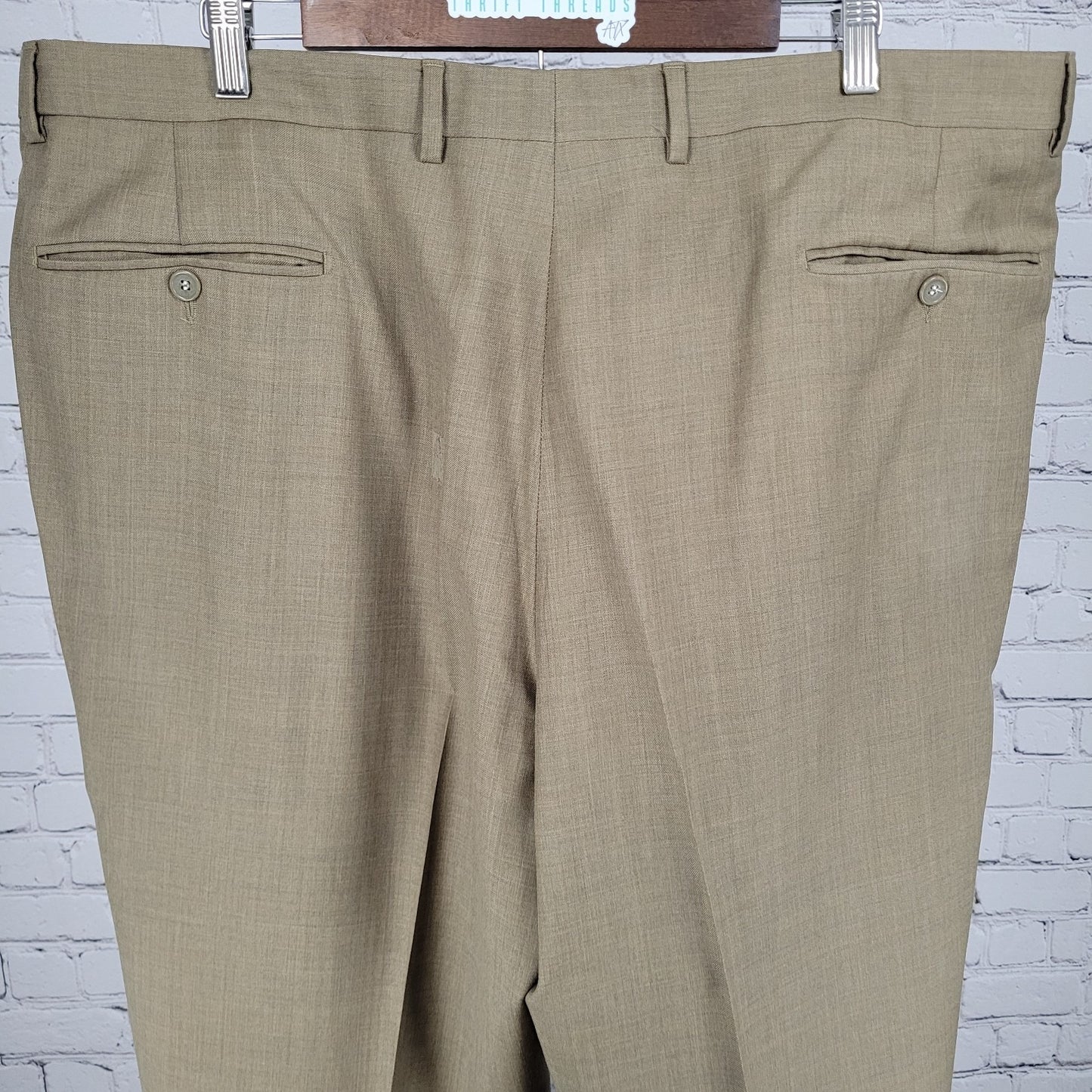 Santorelli Luxury Serge Tan 100% Wool Dress Pants Italy Made Size 42 (42x32)