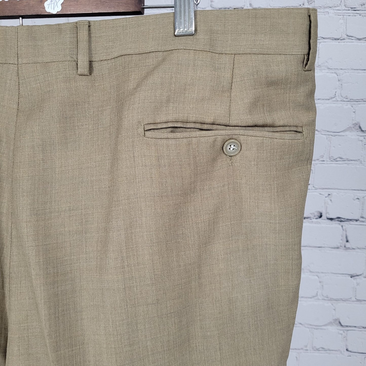 Santorelli Luxury Serge Tan 100% Wool Dress Pants Italy Made Size 42 (42x32)