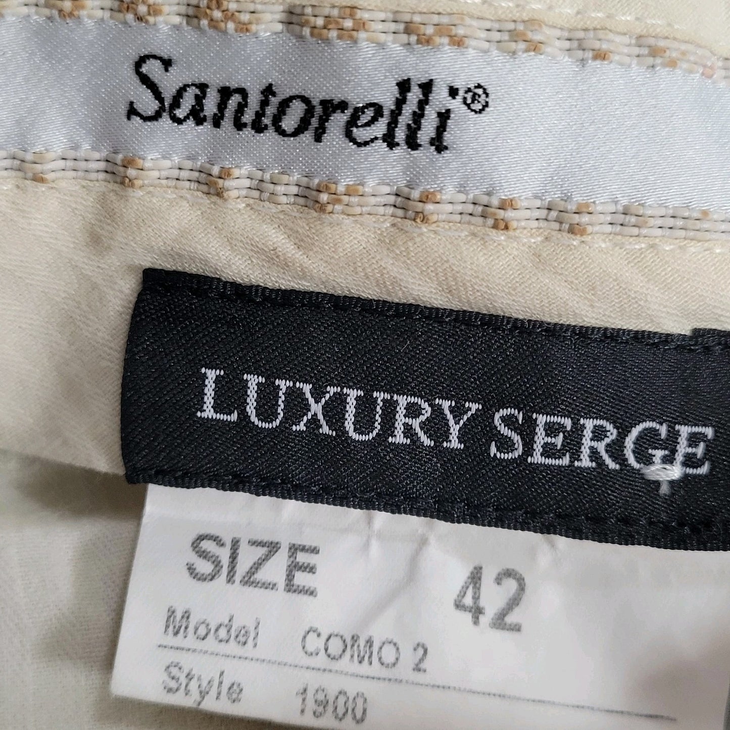 Santorelli Luxury Serge Tan 100% Wool Dress Pants Italy Made Size 42 (42x32)