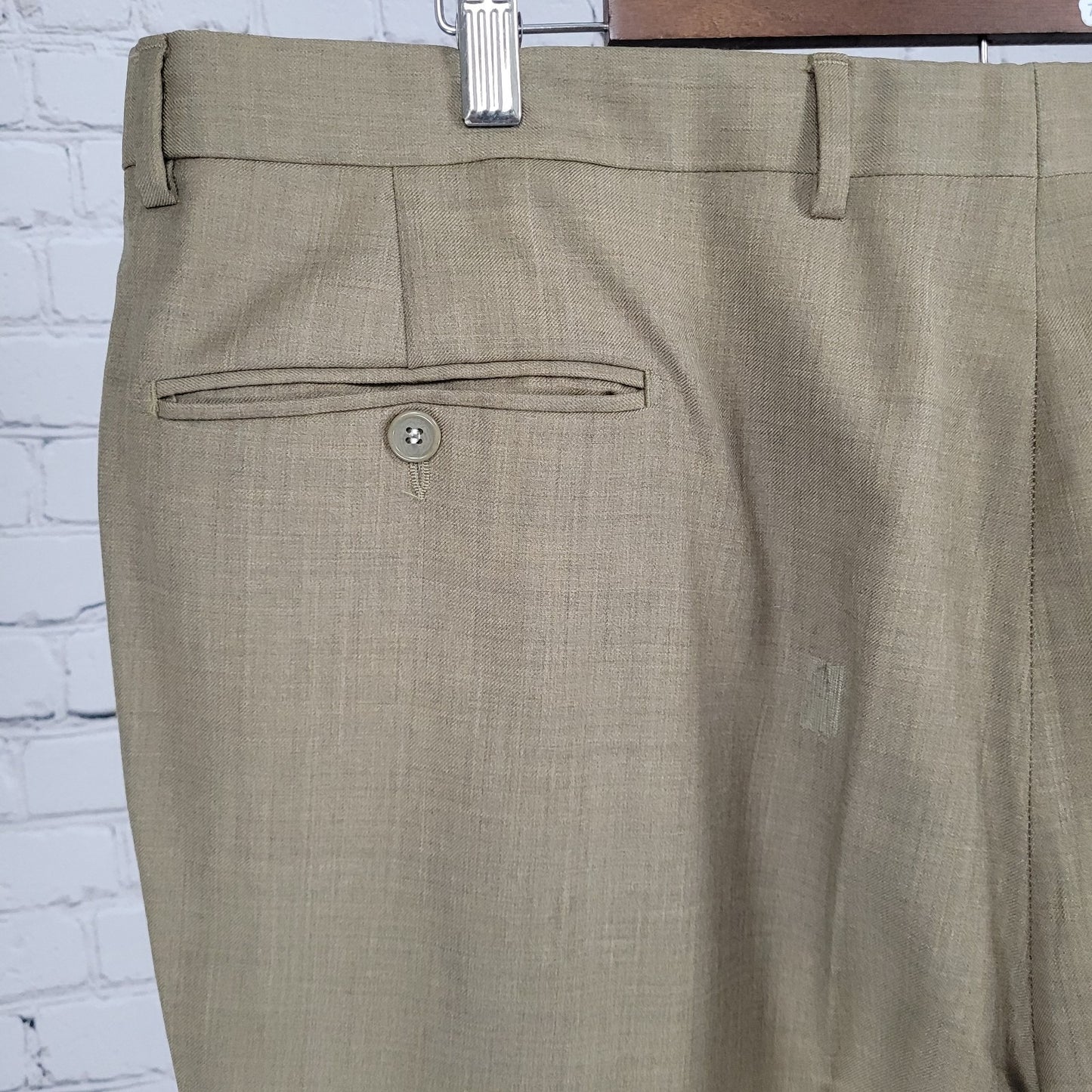 Santorelli Luxury Serge Tan 100% Wool Dress Pants Italy Made Size 42 (42x32)