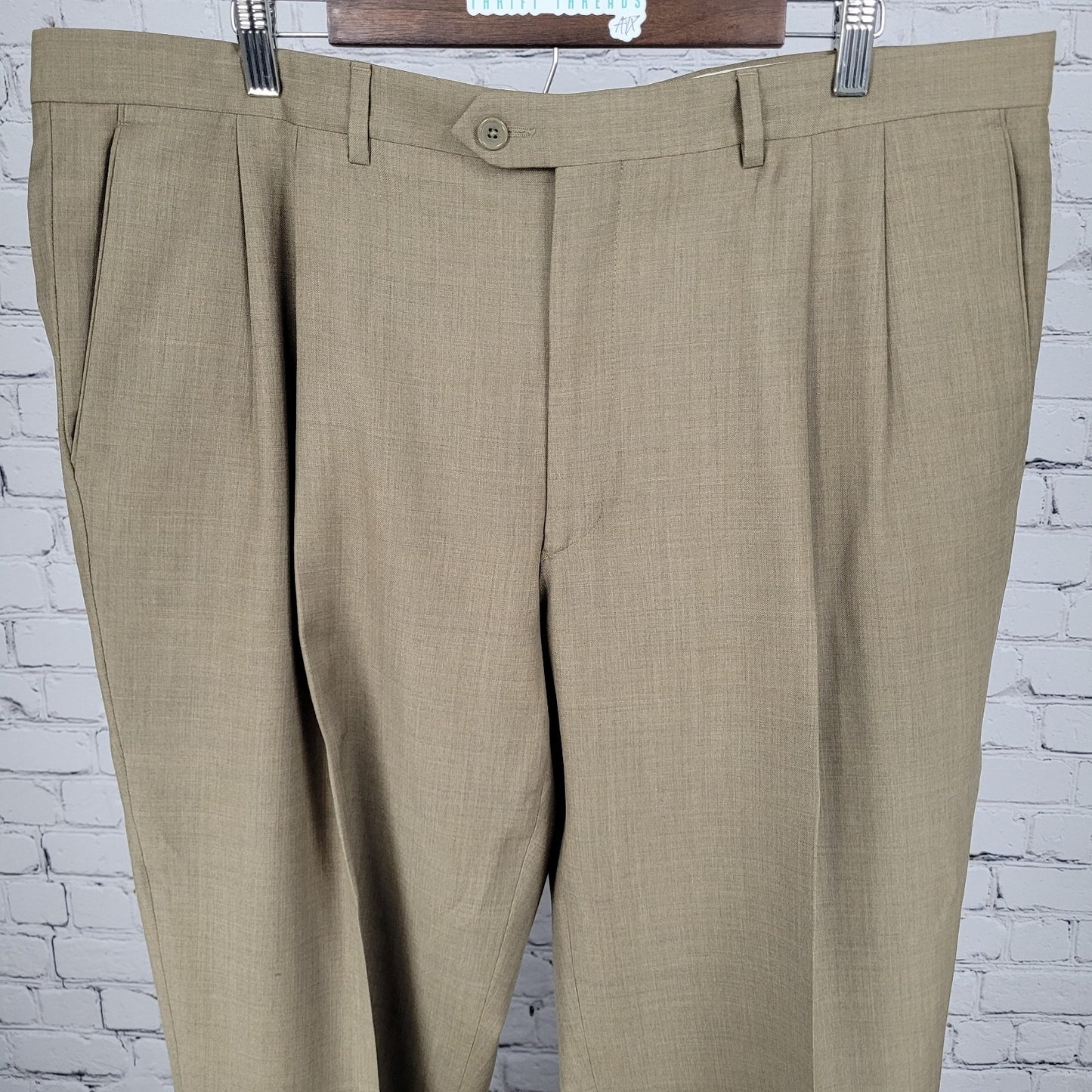 Santorelli Luxury Serge Tan 100% Wool Dress Pants Italy Made Size 42 (42x32)