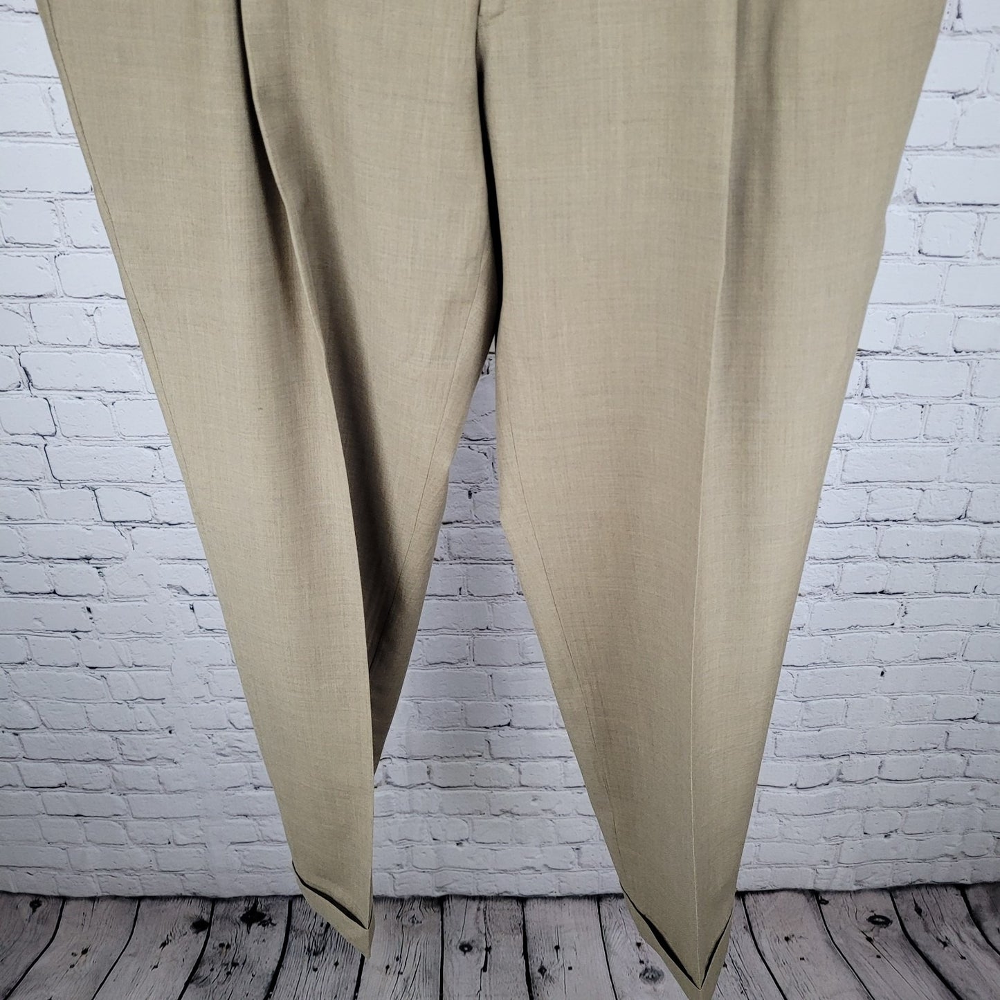 Santorelli Luxury Serge Tan 100% Wool Dress Pants Italy Made Size 42 (42x32)