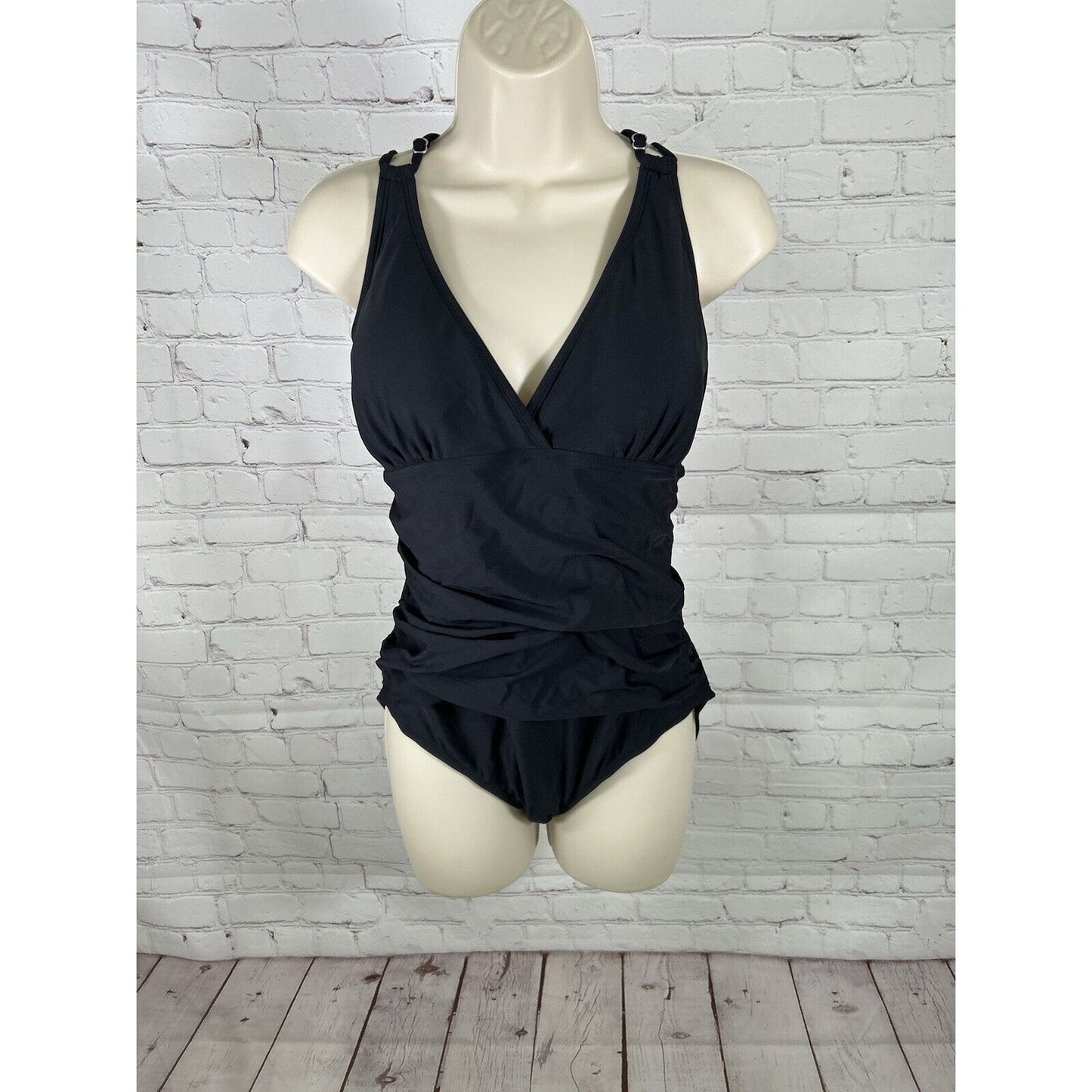 Ki Laphee Black Drapey Front Removable Pads Strappy Back One Piece Swimsuit XL