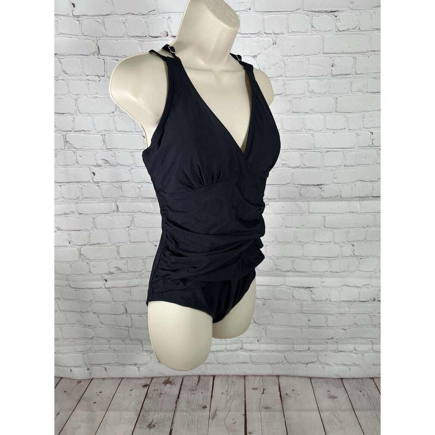 Ki Laphee Black Drapey Front Removable Pads Strappy Back One Piece Swimsuit XL