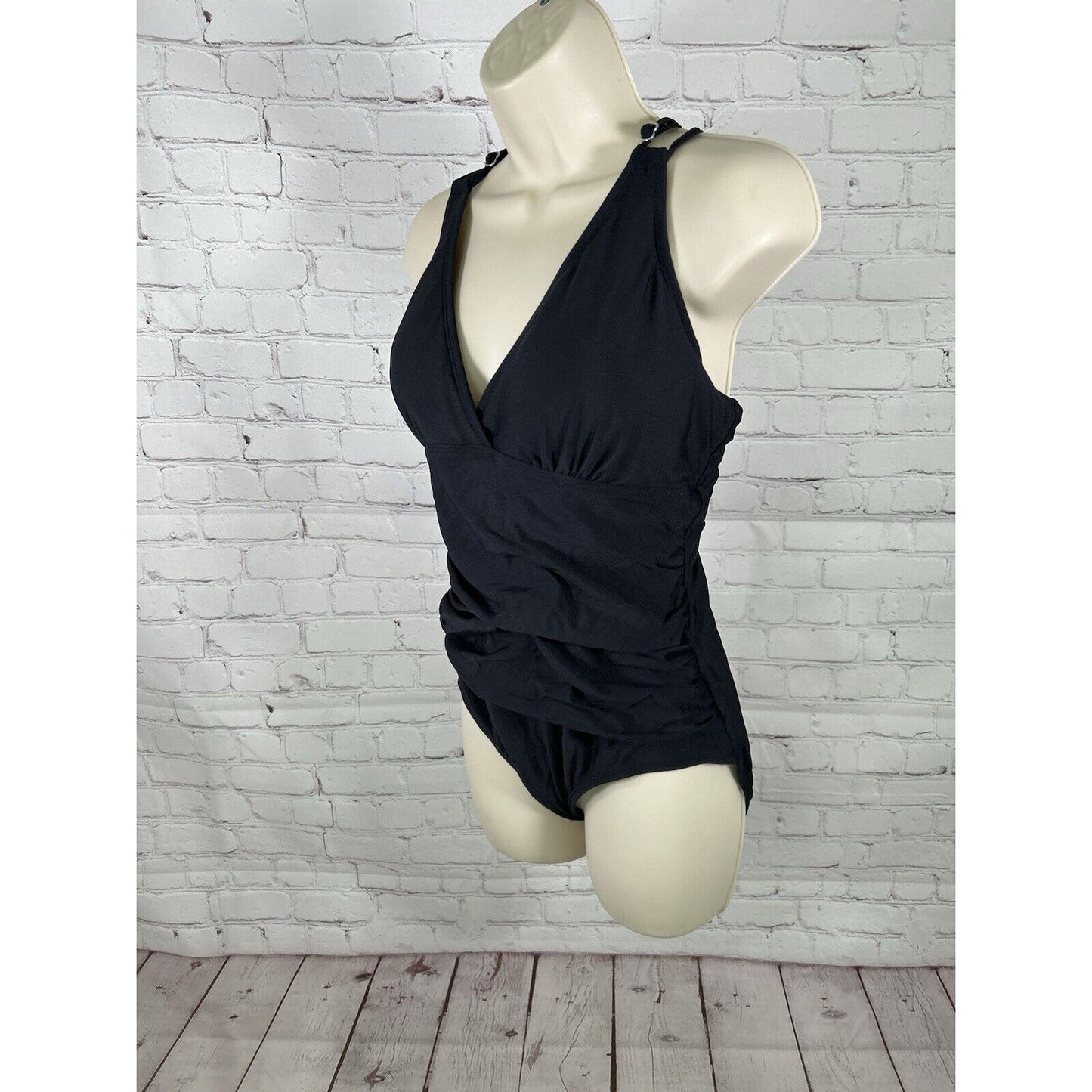 Ki Laphee Black Drapey Front Removable Pads Strappy Back One Piece Swimsuit XL