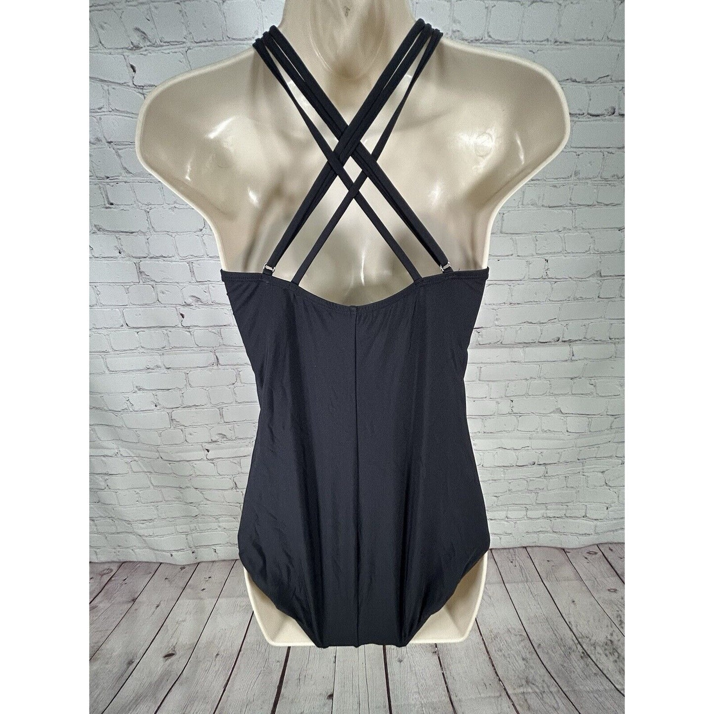 Ki Laphee Black Drapey Front Removable Pads Strappy Back One Piece Swimsuit XL