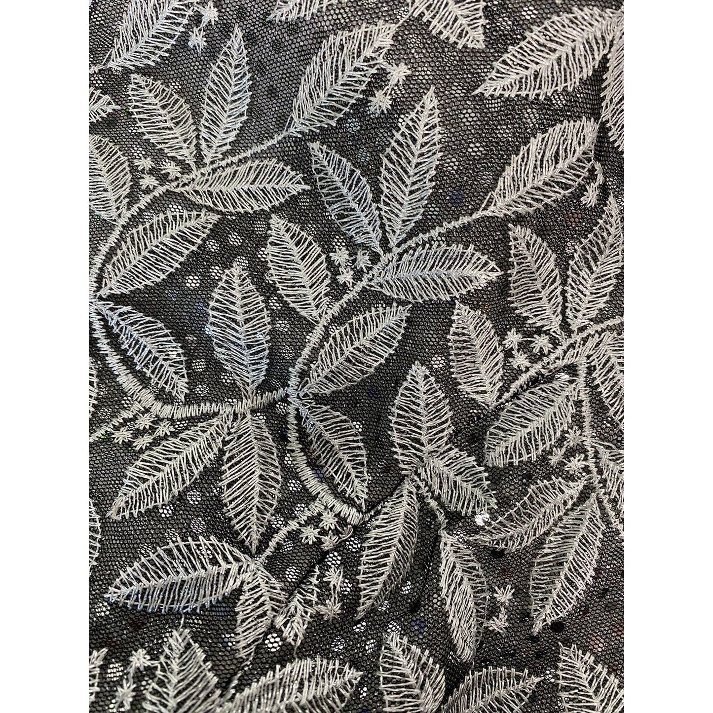 Cindy Sequined Embroidered Silver Mesh Shoulder Pads Semi-Sheer Blouse Size 5XL