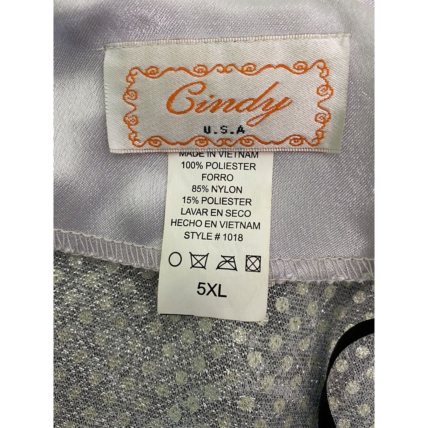 Cindy Sequined Embroidered Silver Mesh Shoulder Pads Semi-Sheer Blouse Size 5XL