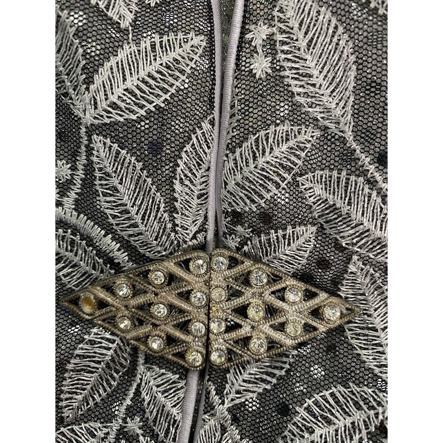 Cindy Sequined Embroidered Silver Mesh Shoulder Pads Semi-Sheer Blouse Size 5XL