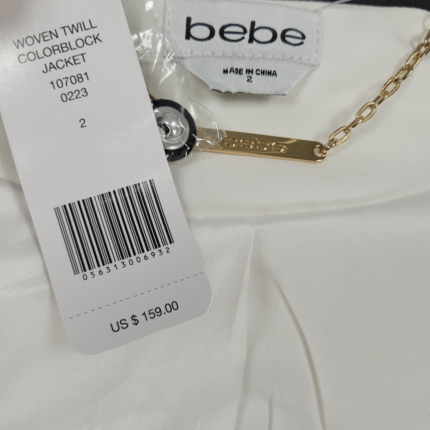 NWT Bebe Black & White Woven Twill Colorblock Notch Stretch Jacket Blazer Size 2