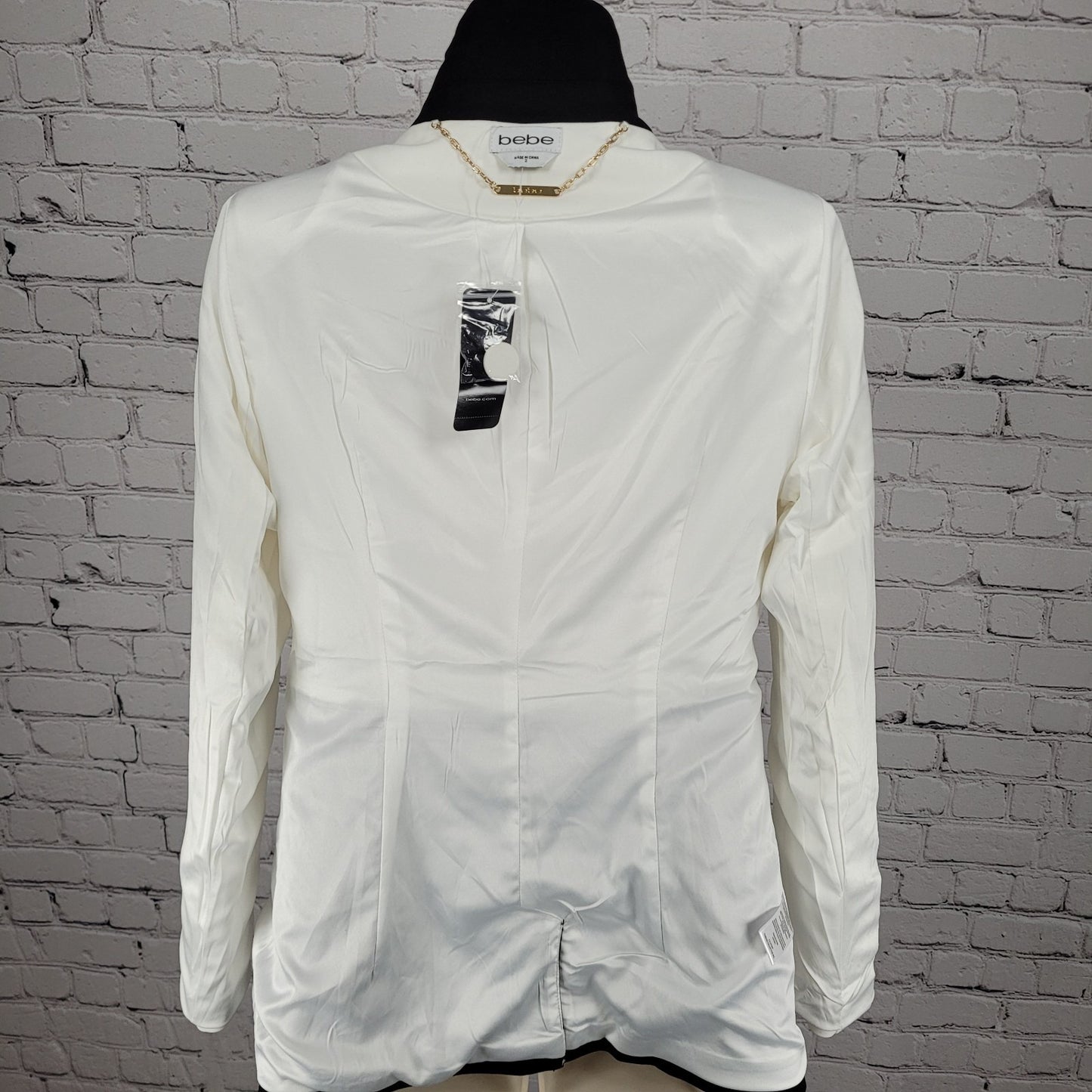 NWT Bebe Black & White Woven Twill Colorblock Notch Stretch Jacket Blazer Size 2