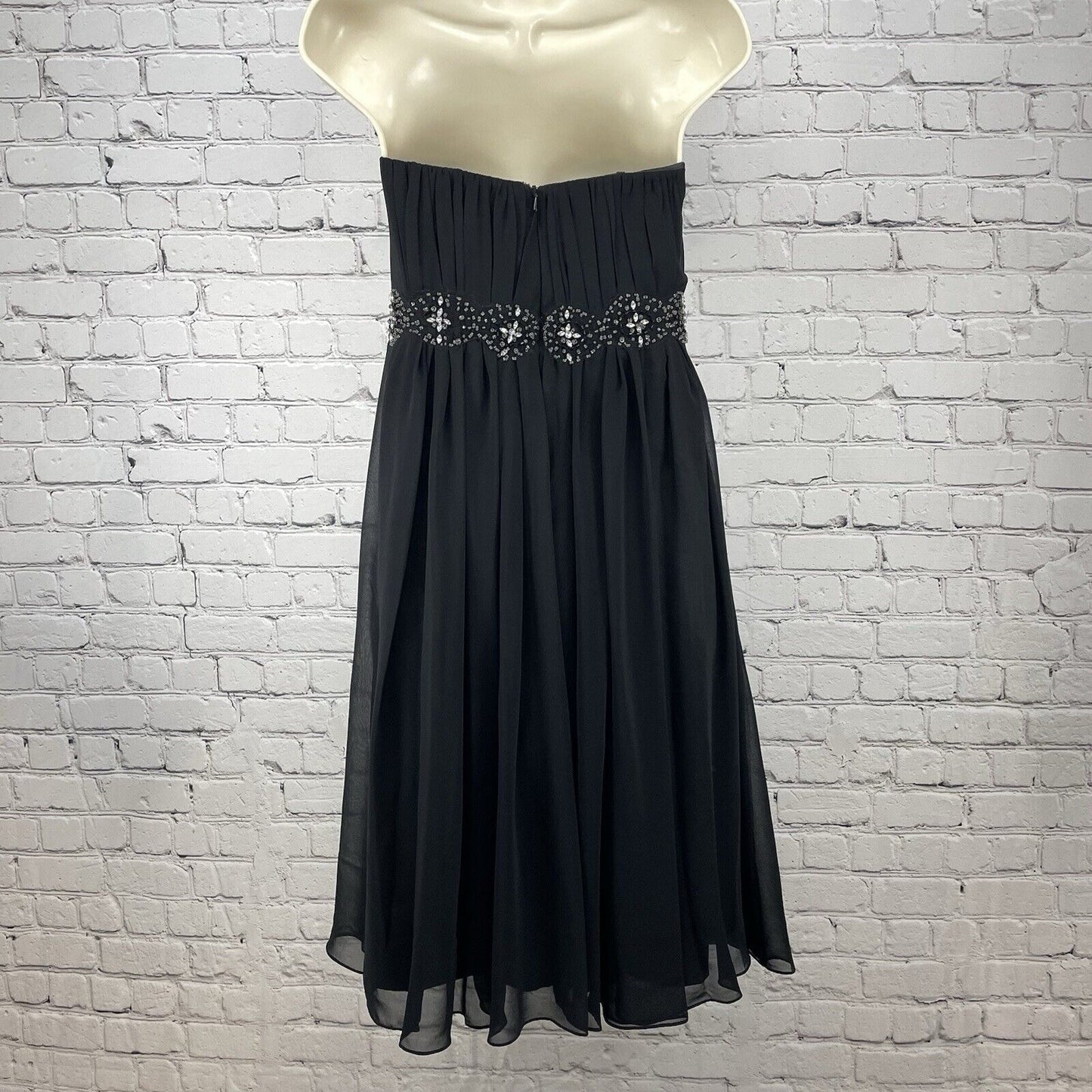 My Dreams & More Black Strapless Bead Dress Flowy Lined Padded USA Made Size 12