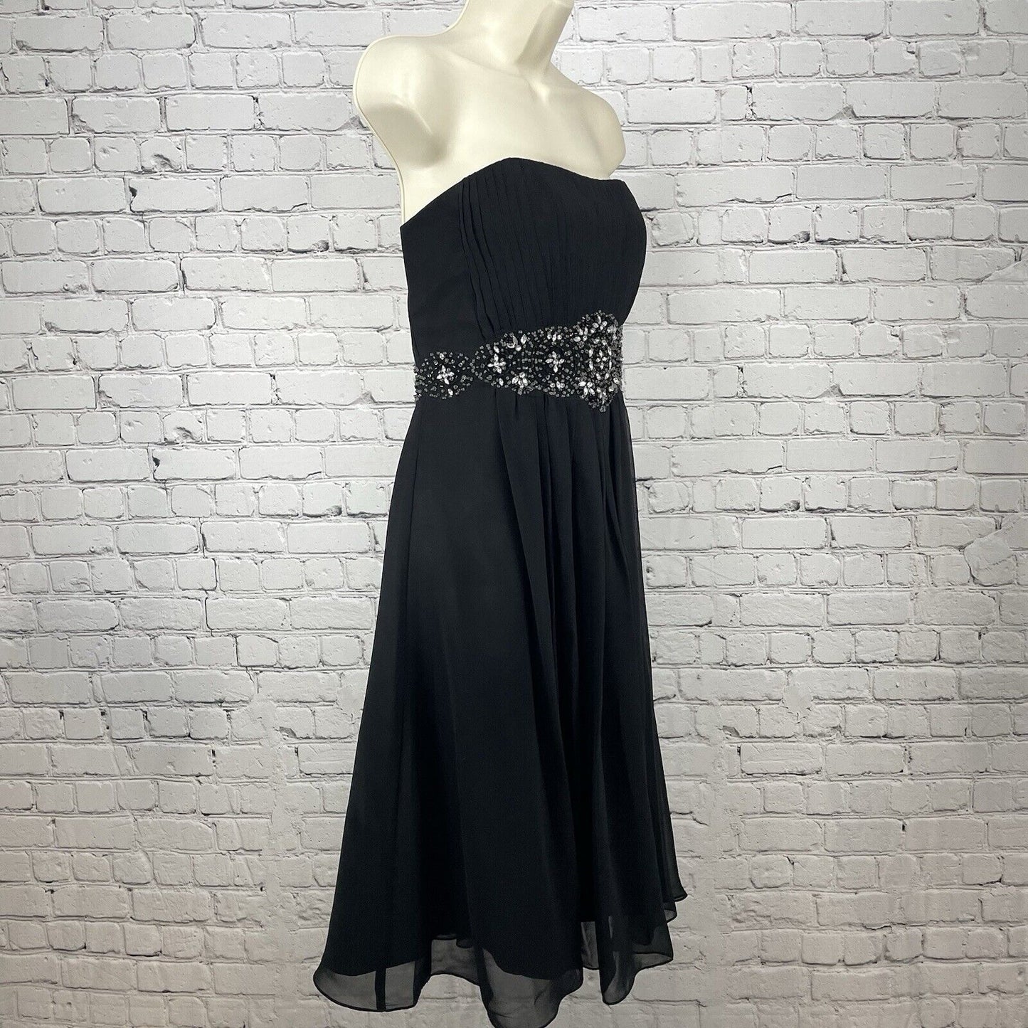 My Dreams & More Black Strapless Bead Dress Flowy Lined Padded USA Made Size 12