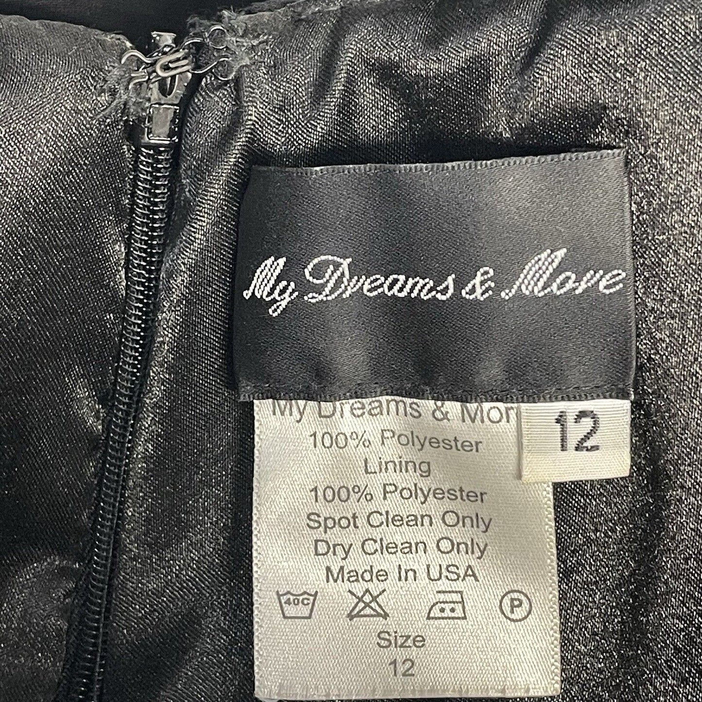 My Dreams & More Black Strapless Bead Dress Flowy Lined Padded USA Made Size 12