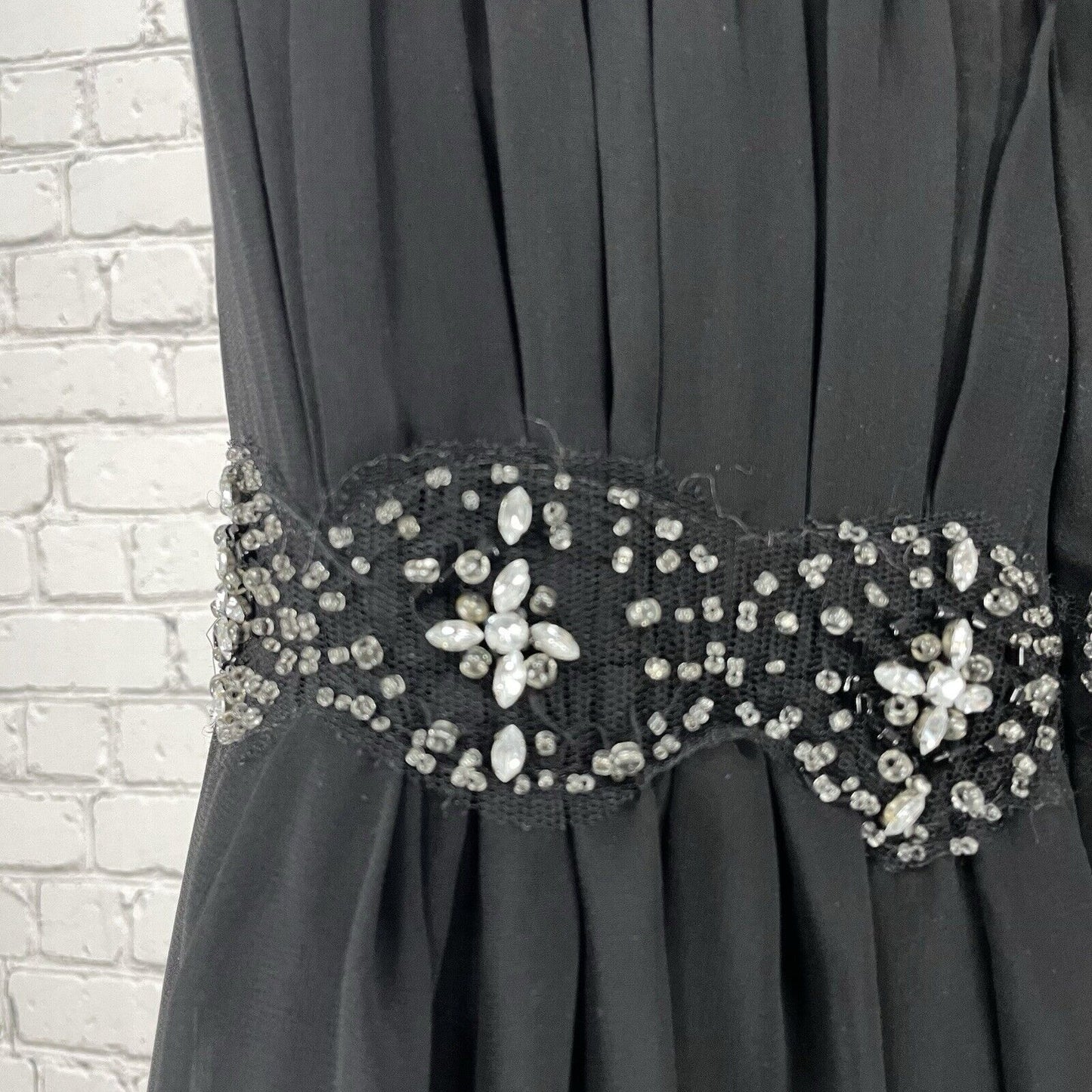 My Dreams & More Black Strapless Bead Dress Flowy Lined Padded USA Made Size 12