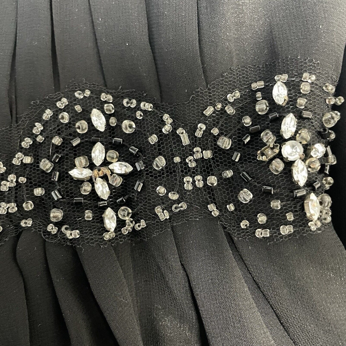 My Dreams & More Black Strapless Bead Dress Flowy Lined Padded USA Made Size 12