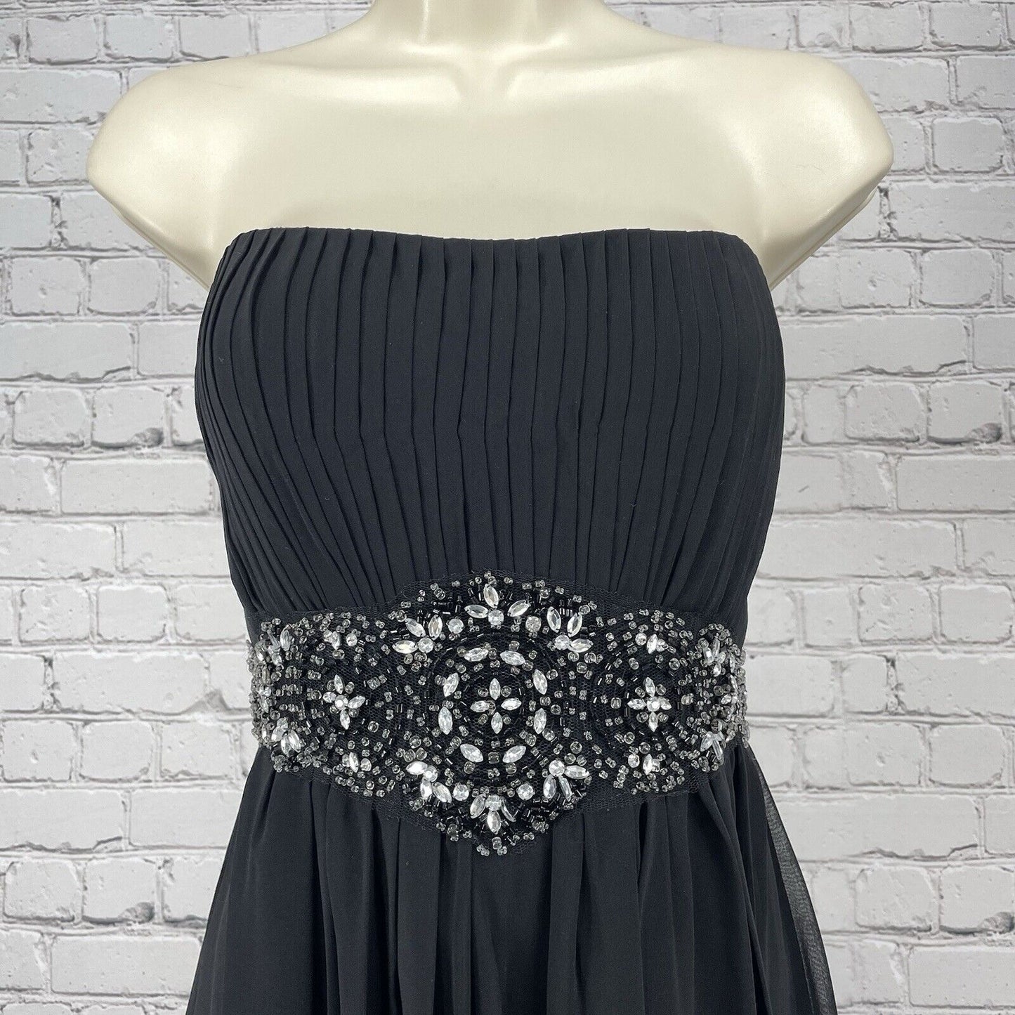 My Dreams & More Black Strapless Bead Dress Flowy Lined Padded USA Made Size 12