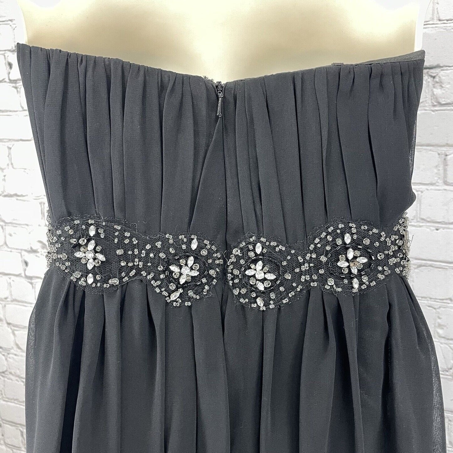 My Dreams & More Black Strapless Bead Dress Flowy Lined Padded USA Made Size 12
