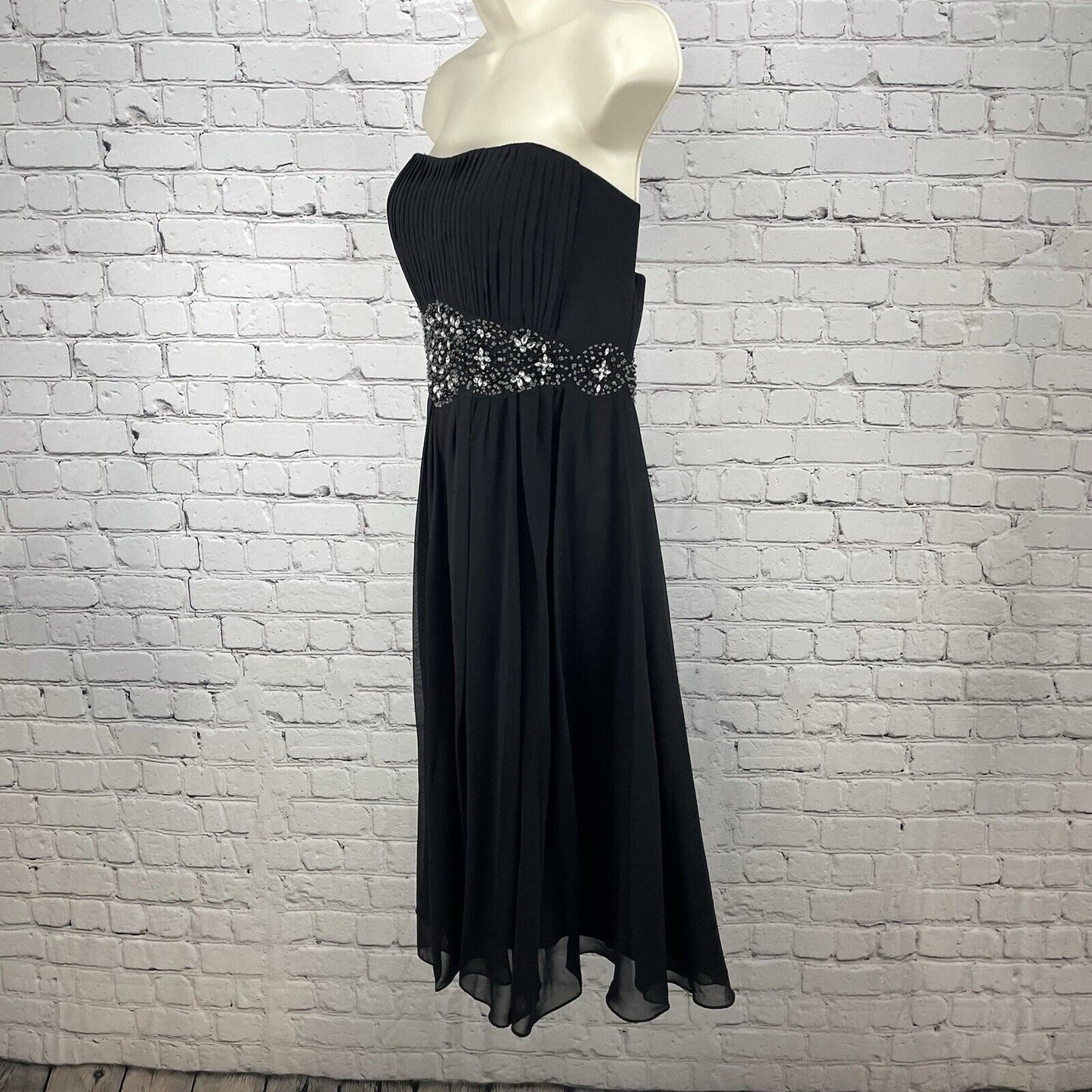 My Dreams & More Black Strapless Bead Dress Flowy Lined Padded USA Made Size 12