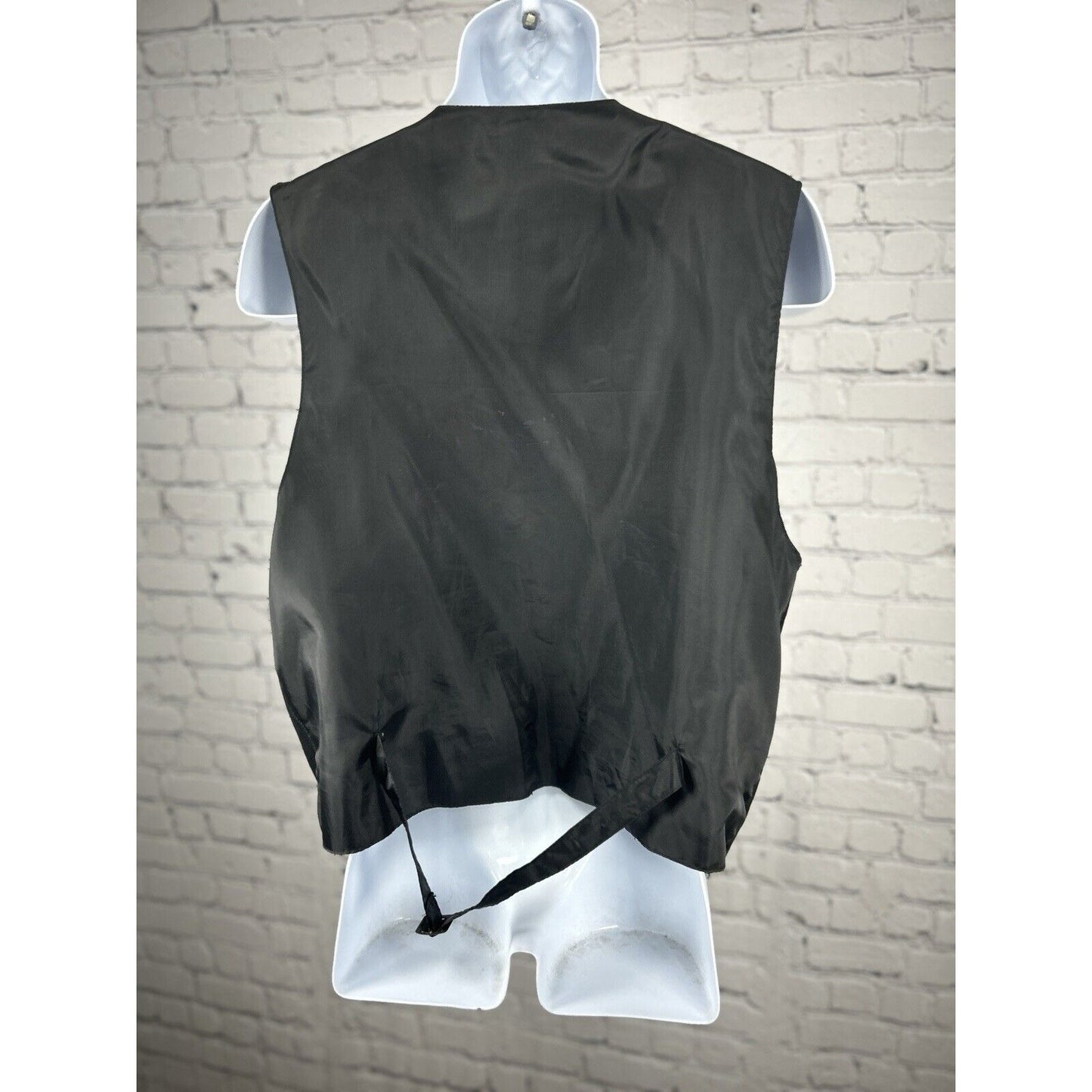 VTG Western Frontier Black Leather Snap Button Up Adjustable Waist Vest Size XL