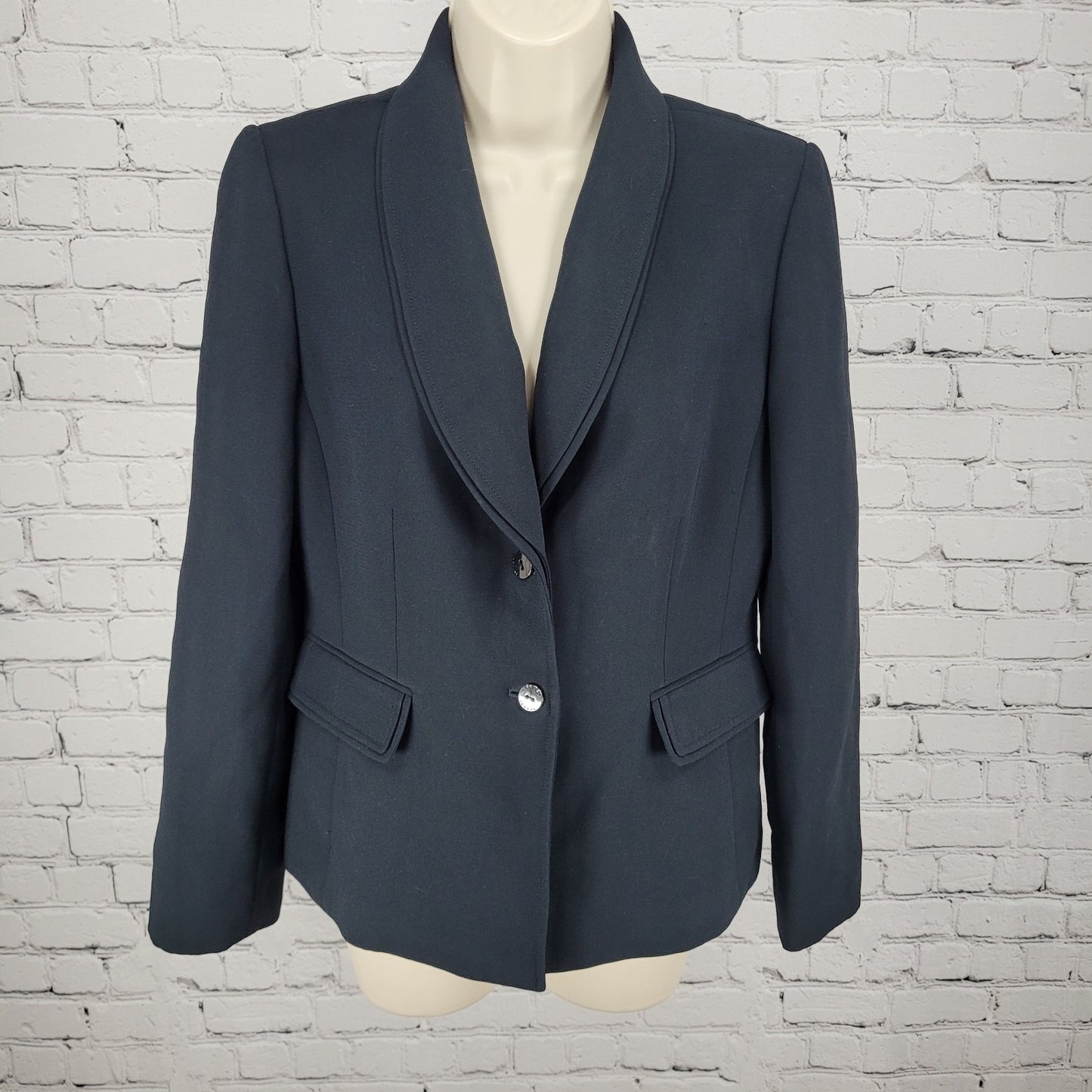 Tahari Black 2 Button Shawl Lapel Ventless Lined Blazer Suit Jacket Petite 6P