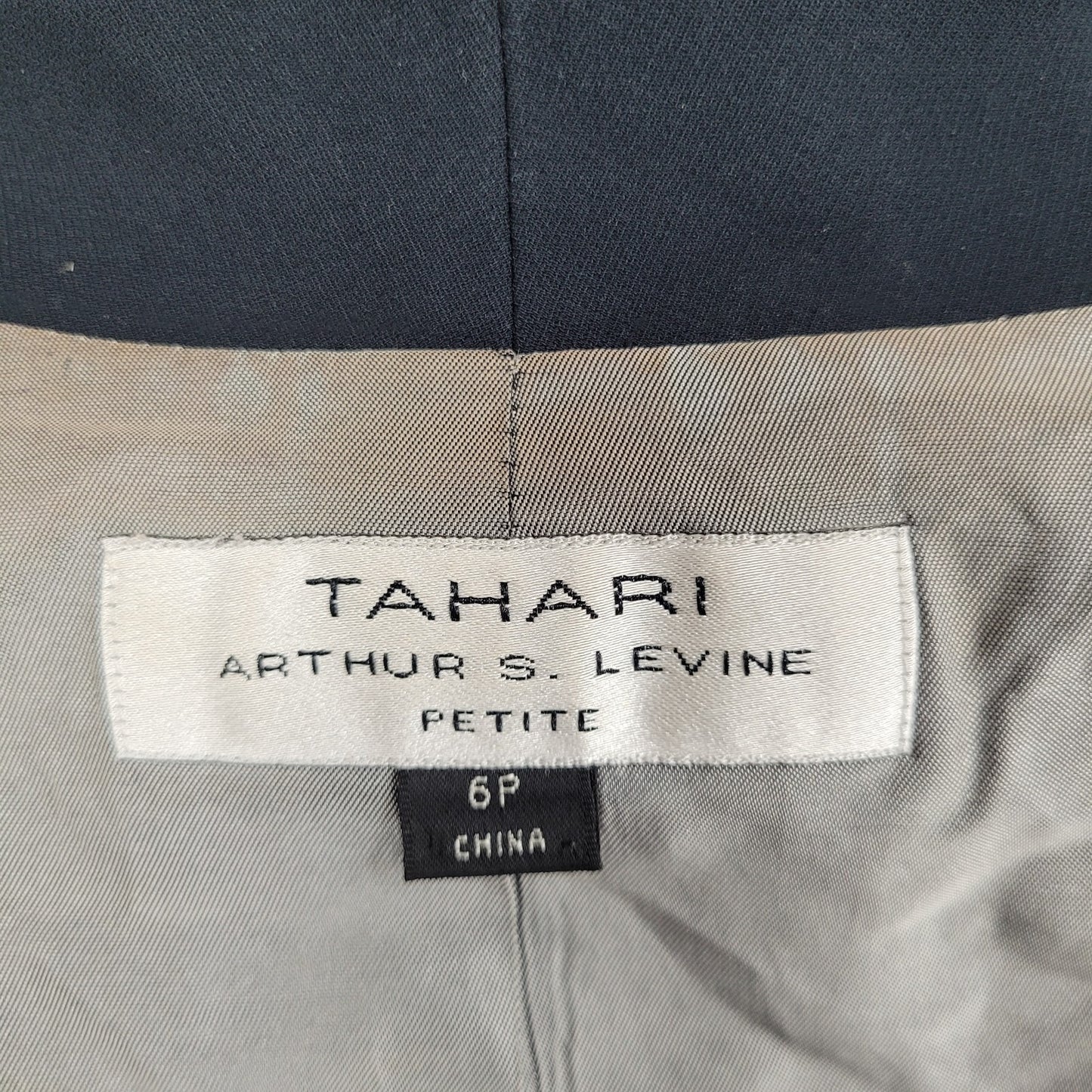 Tahari Black 2 Button Shawl Lapel Ventless Lined Blazer Suit Jacket Petite 6P