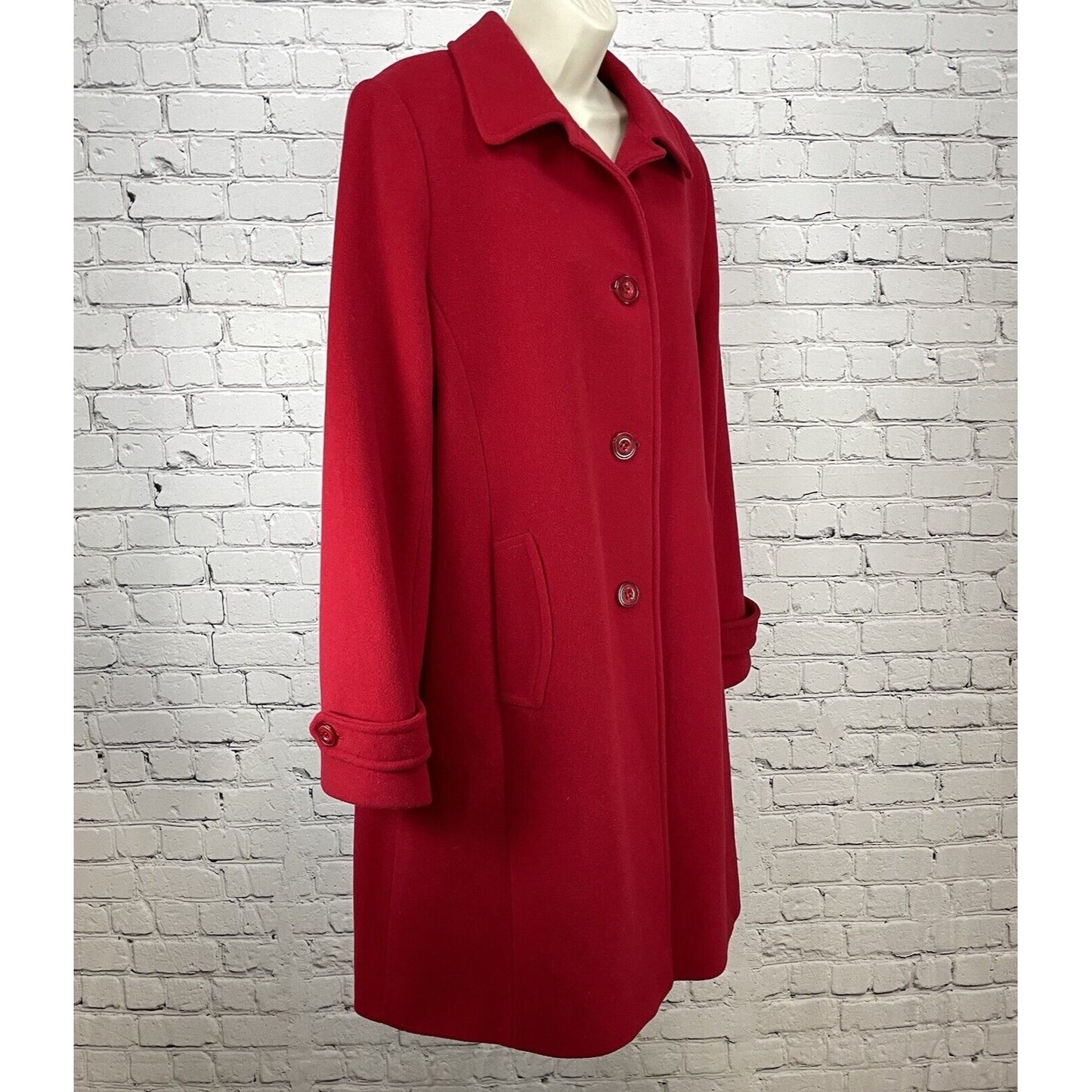 Preston & York Cardinal 100% Wool Peacoat Long Pockets 3 Button Vented Size 14