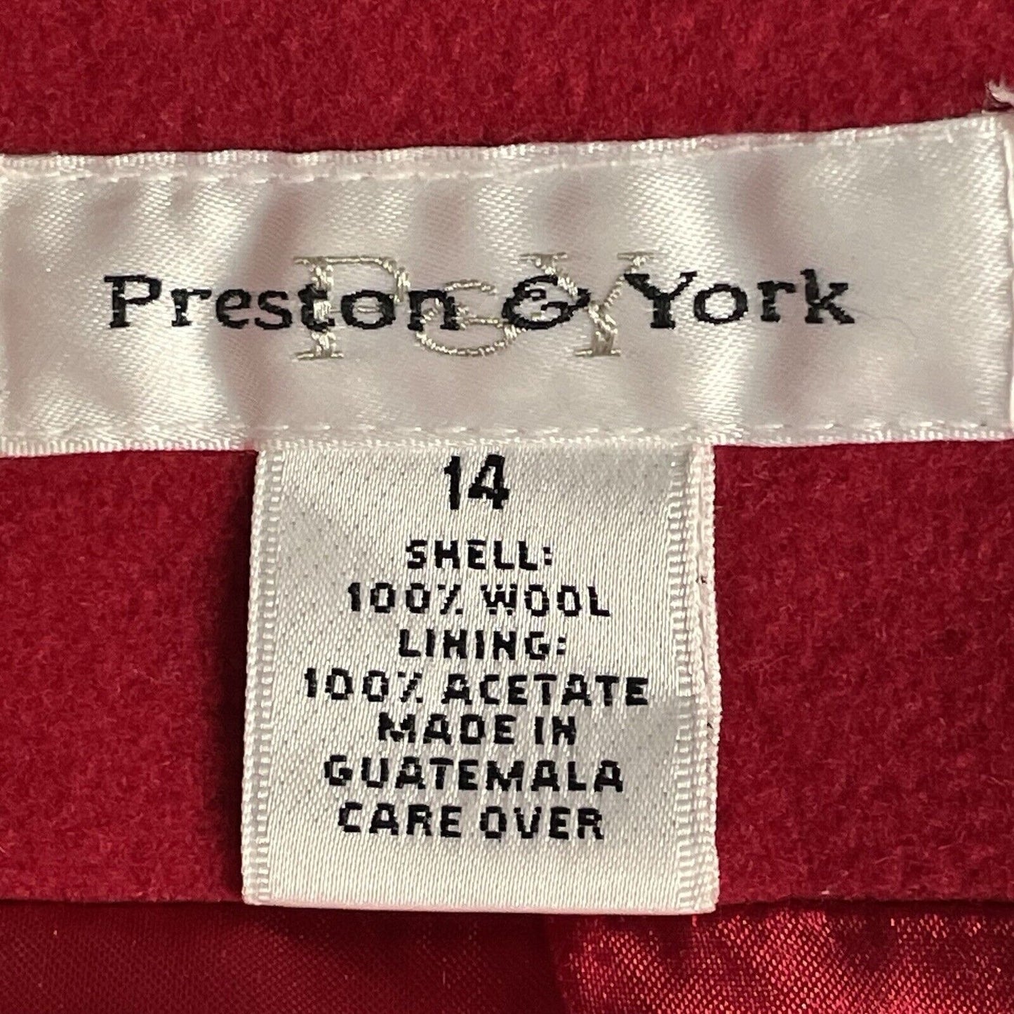 Preston & York Cardinal 100% Wool Peacoat Long Pockets 3 Button Vented Size 14