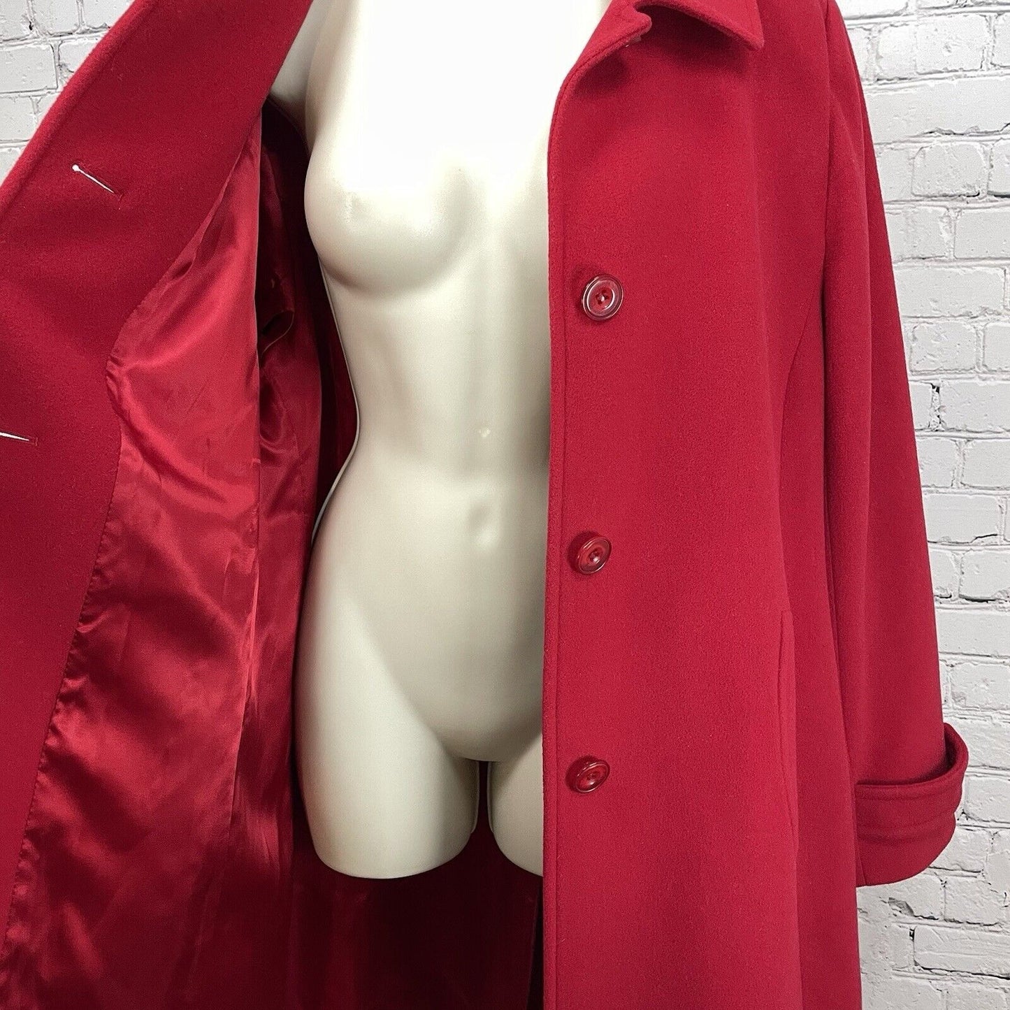Preston & York Cardinal 100% Wool Peacoat Long Pockets 3 Button Vented Size 14