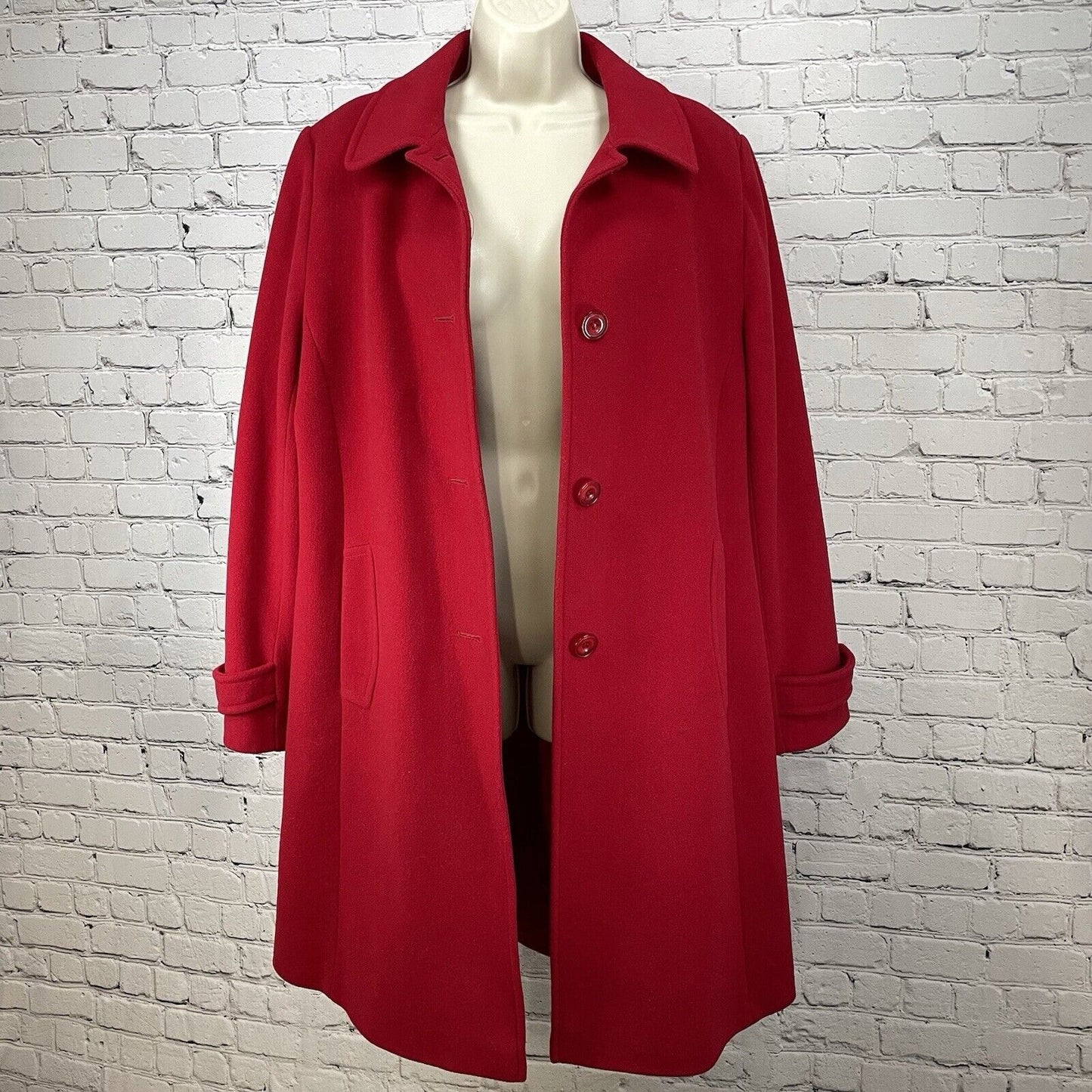 Preston & York Cardinal 100% Wool Peacoat Long Pockets 3 Button Vented Size 14
