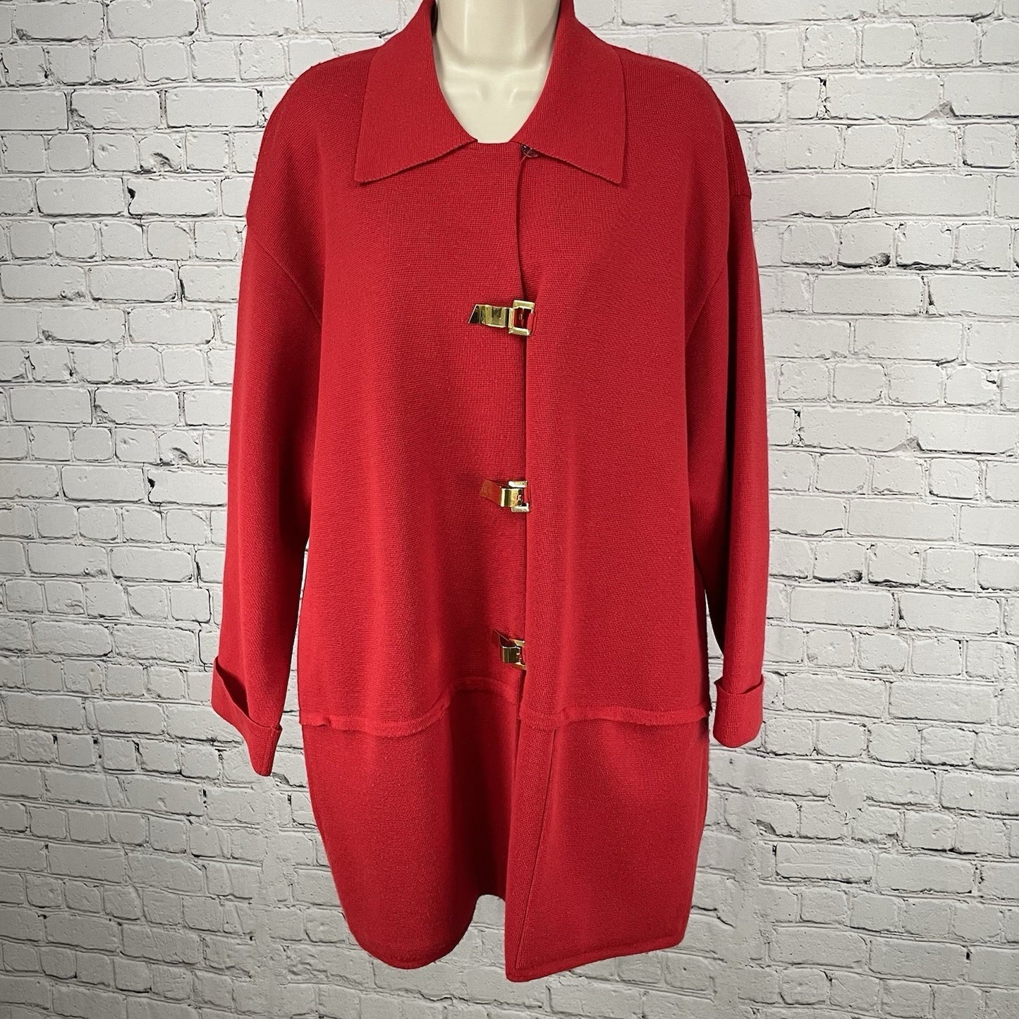 Devernois Paris Red Gold Closure Drop Shoulder Collared Jacket Pockets XL