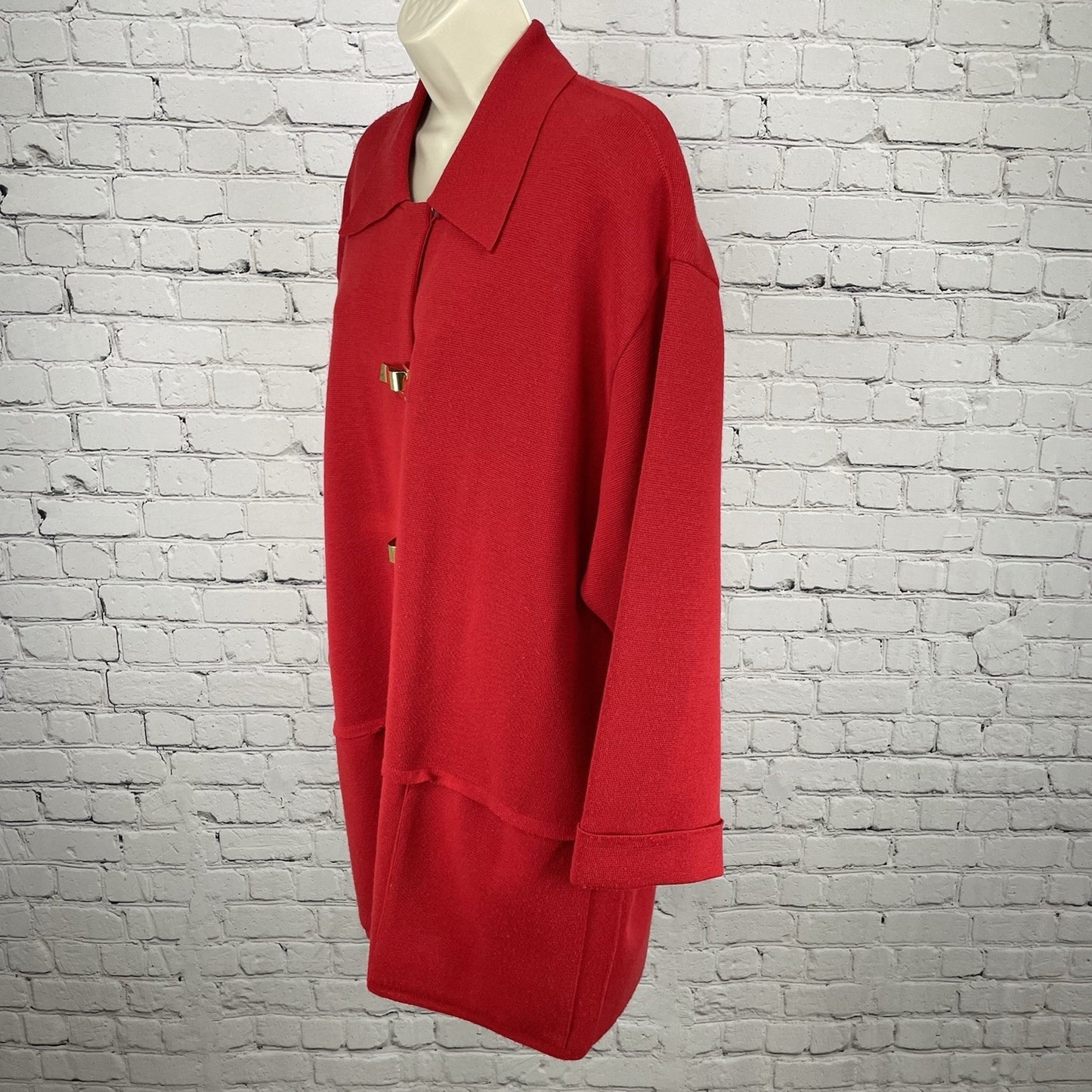 Devernois Paris Red Gold Closure Drop Shoulder Collared Jacket Pockets XL
