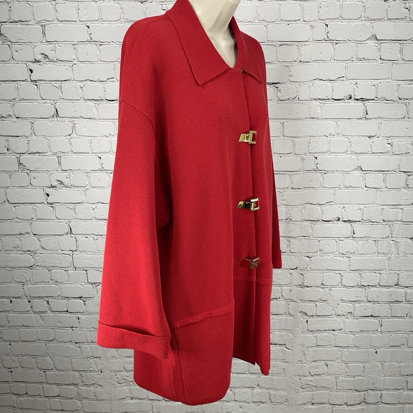 Devernois Paris Red Gold Closure Drop Shoulder Collared Jacket Pockets XL