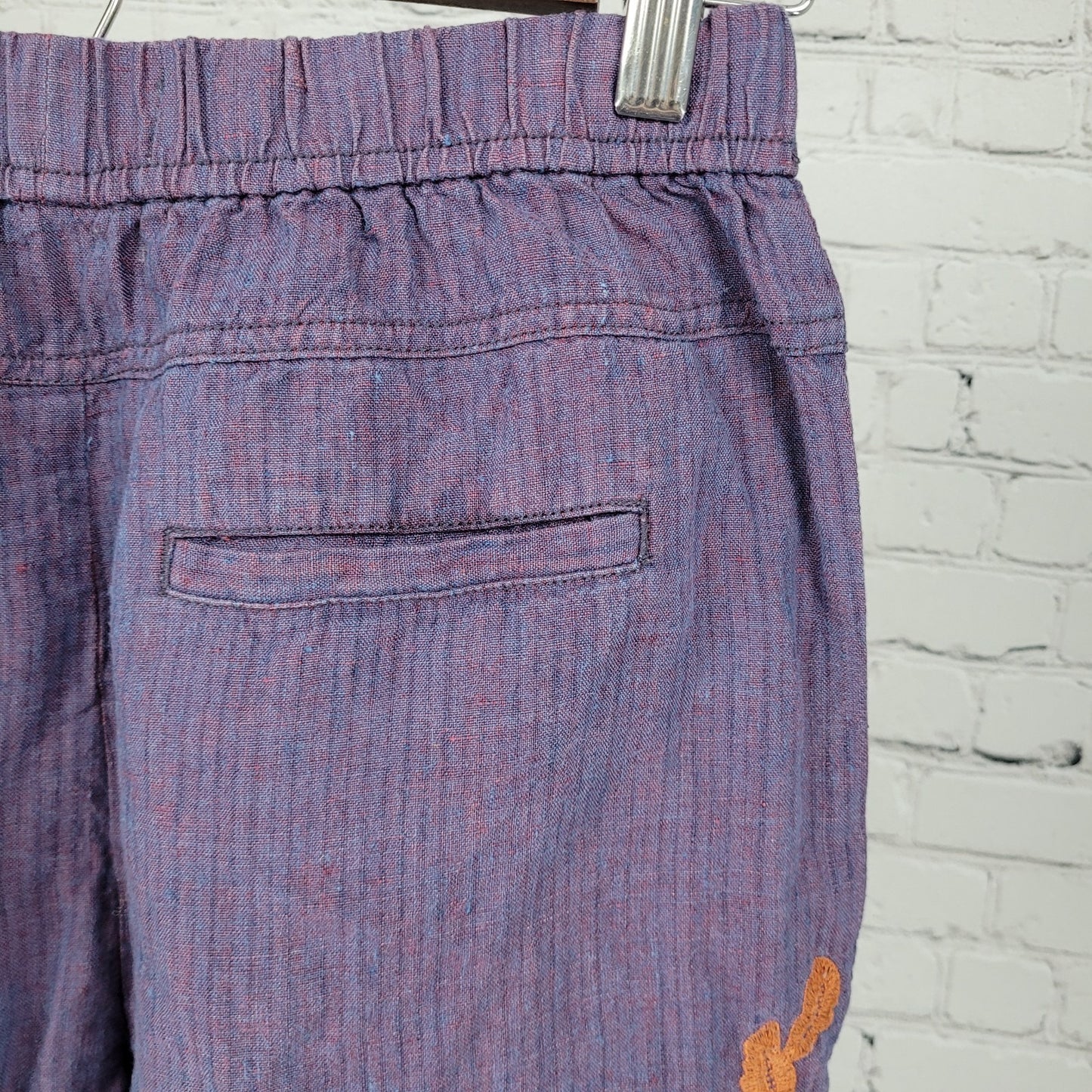Anthropologie Purple Linen Embroidered Elastic Waist Pants Size XS (25x25.5)