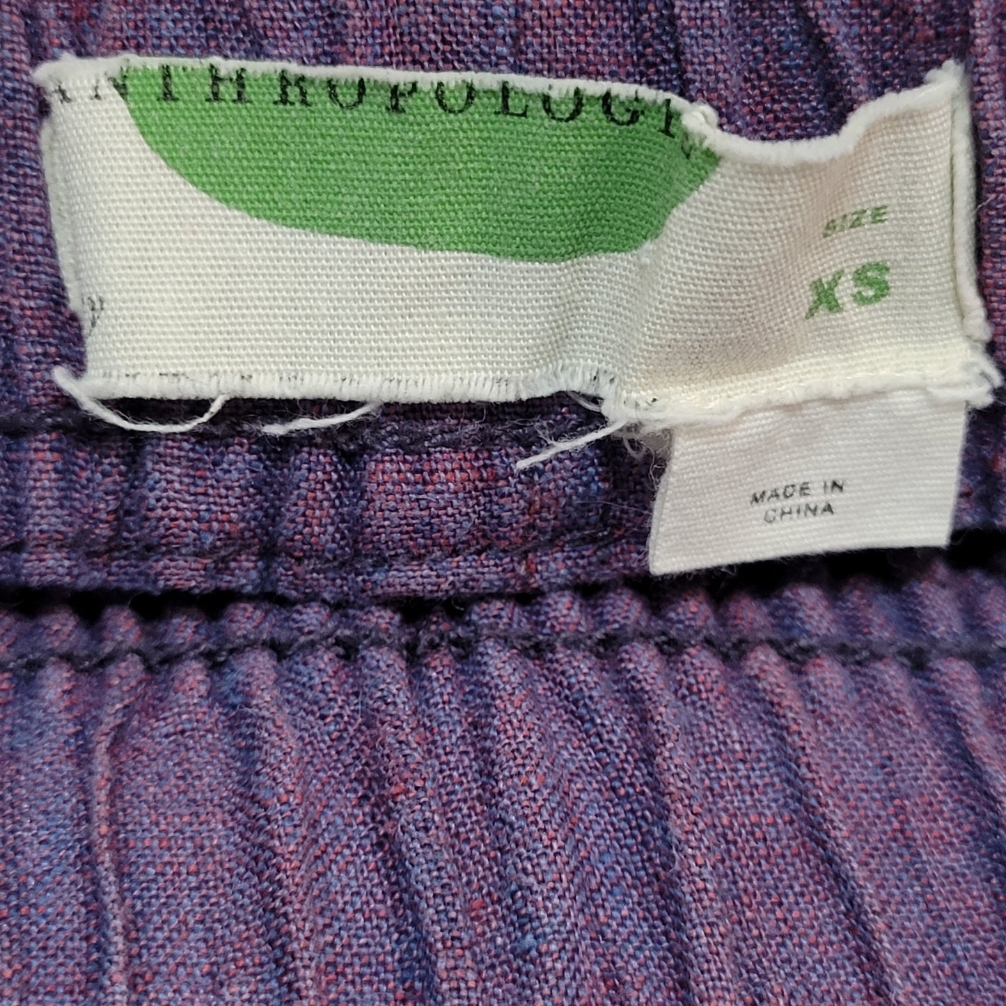 Anthropologie Purple Linen Embroidered Elastic Waist Pants Size XS (25x25.5)