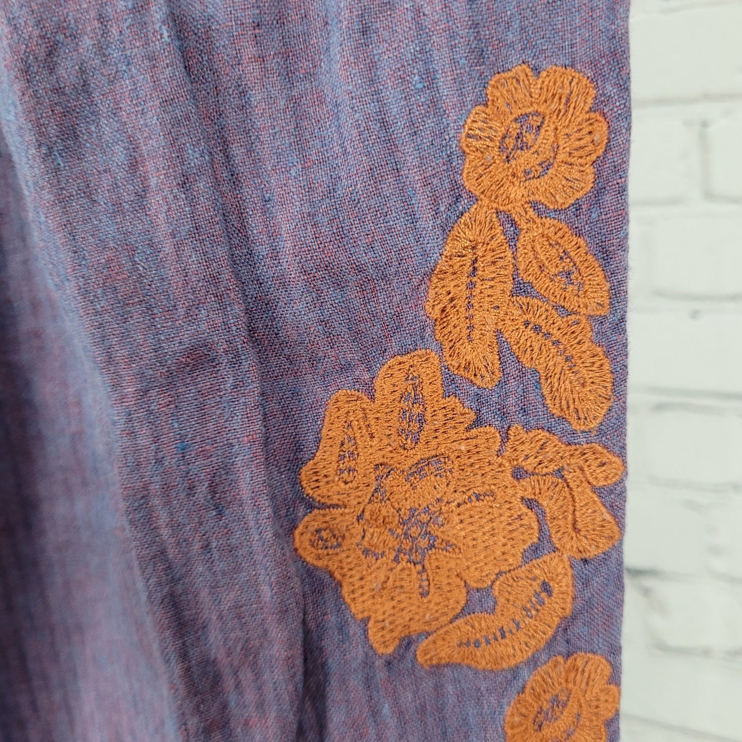 Anthropologie Purple Linen Embroidered Elastic Waist Pants Size XS (25x25.5)