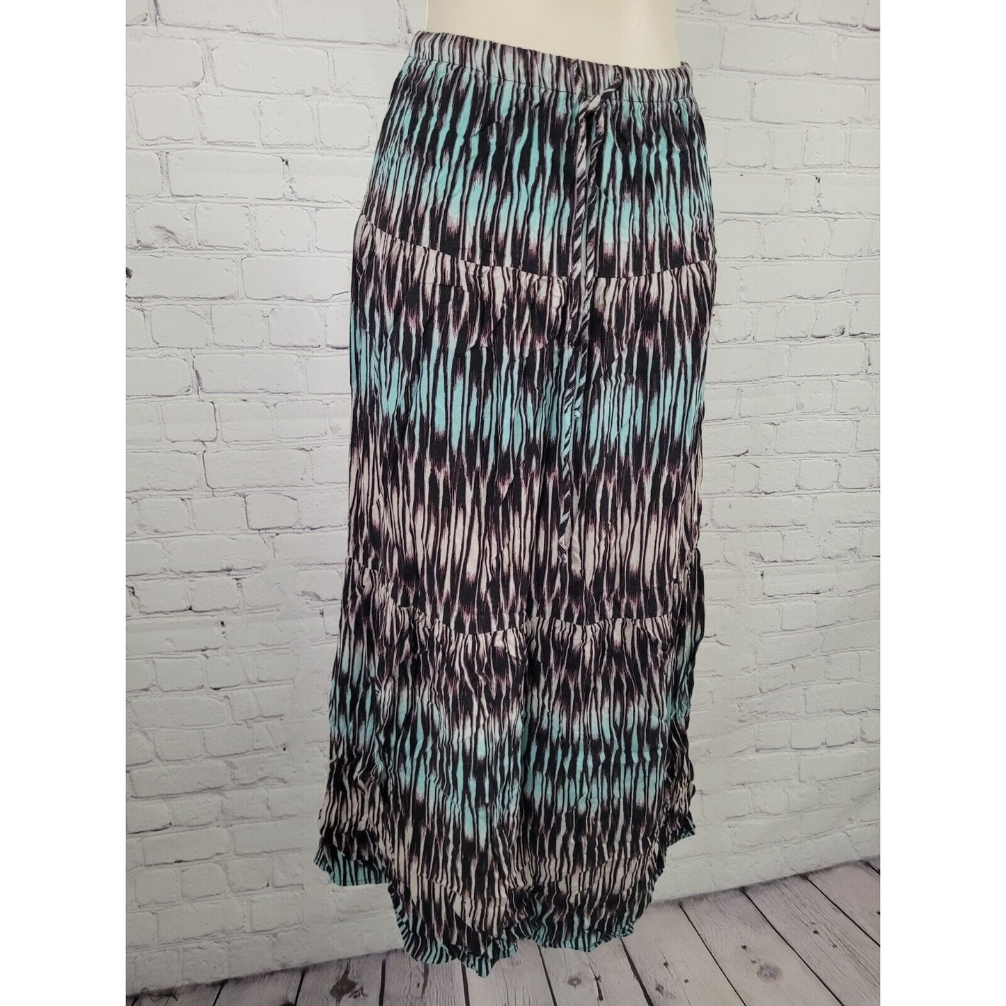 Lily White Abstract Blue Purple Fade Striped Long Rayon Maxi Full Skirt Small S