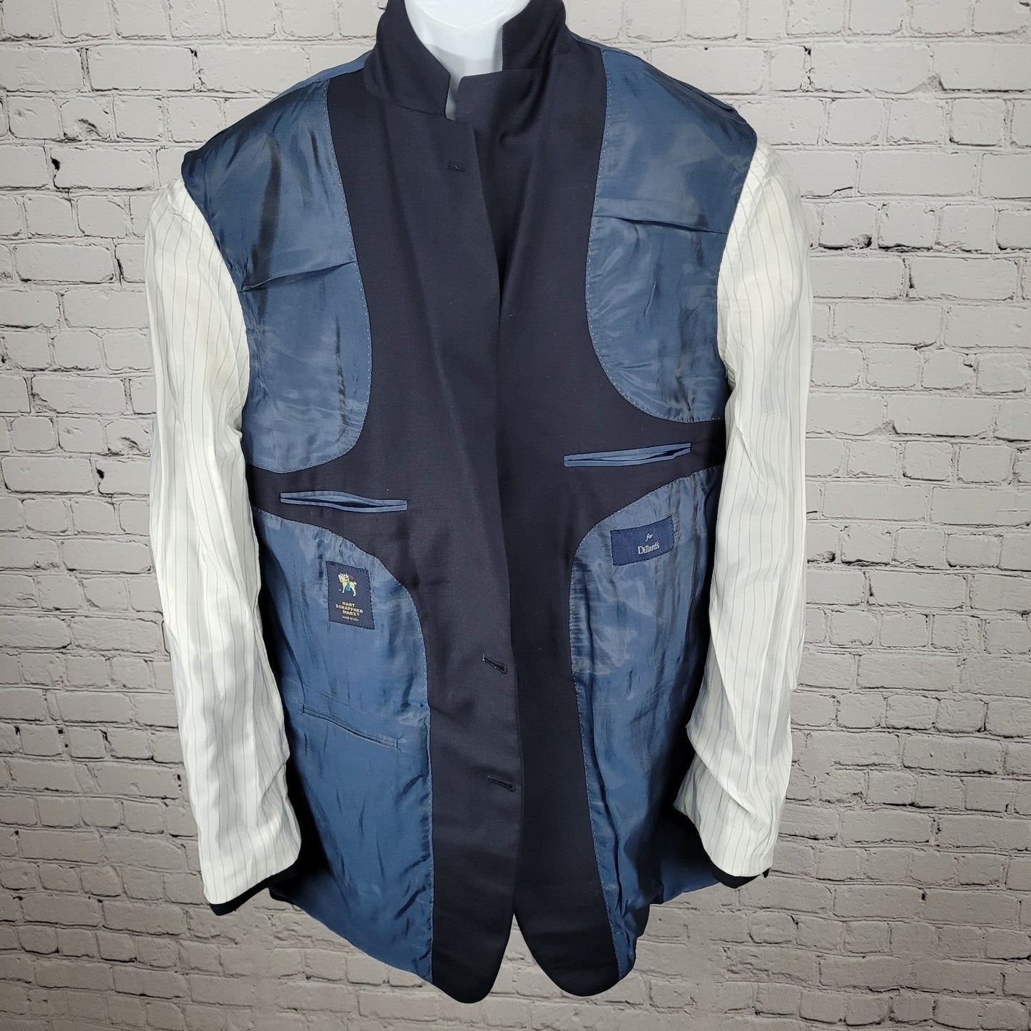 VTG Hart Schaffner Marx Chicago Navy Worsted Wool 2 Button Blazer USA Size 46L