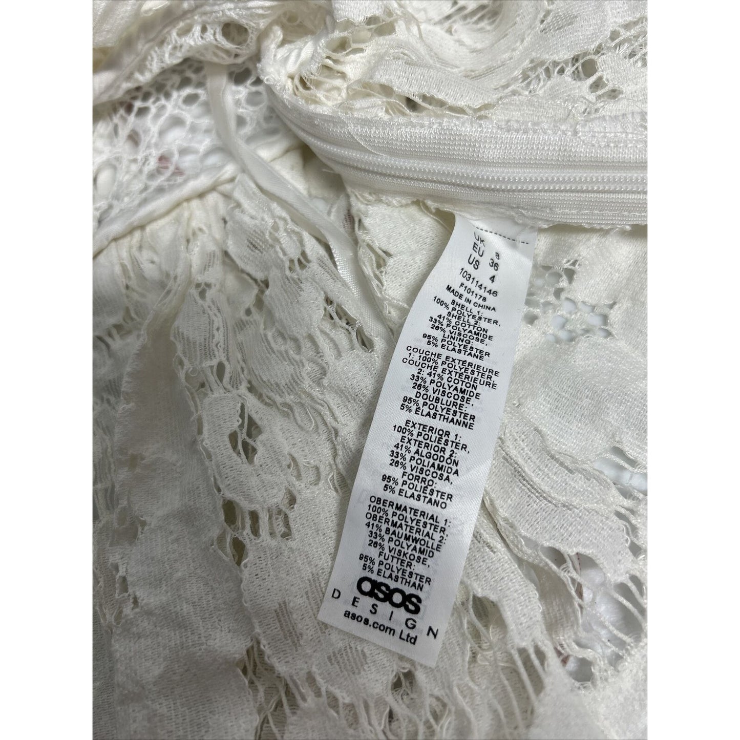 Asos Design Ivory Sheer Lace Cap Sleeve Babydoll Lace Up Back Ruffle Top Size 4
