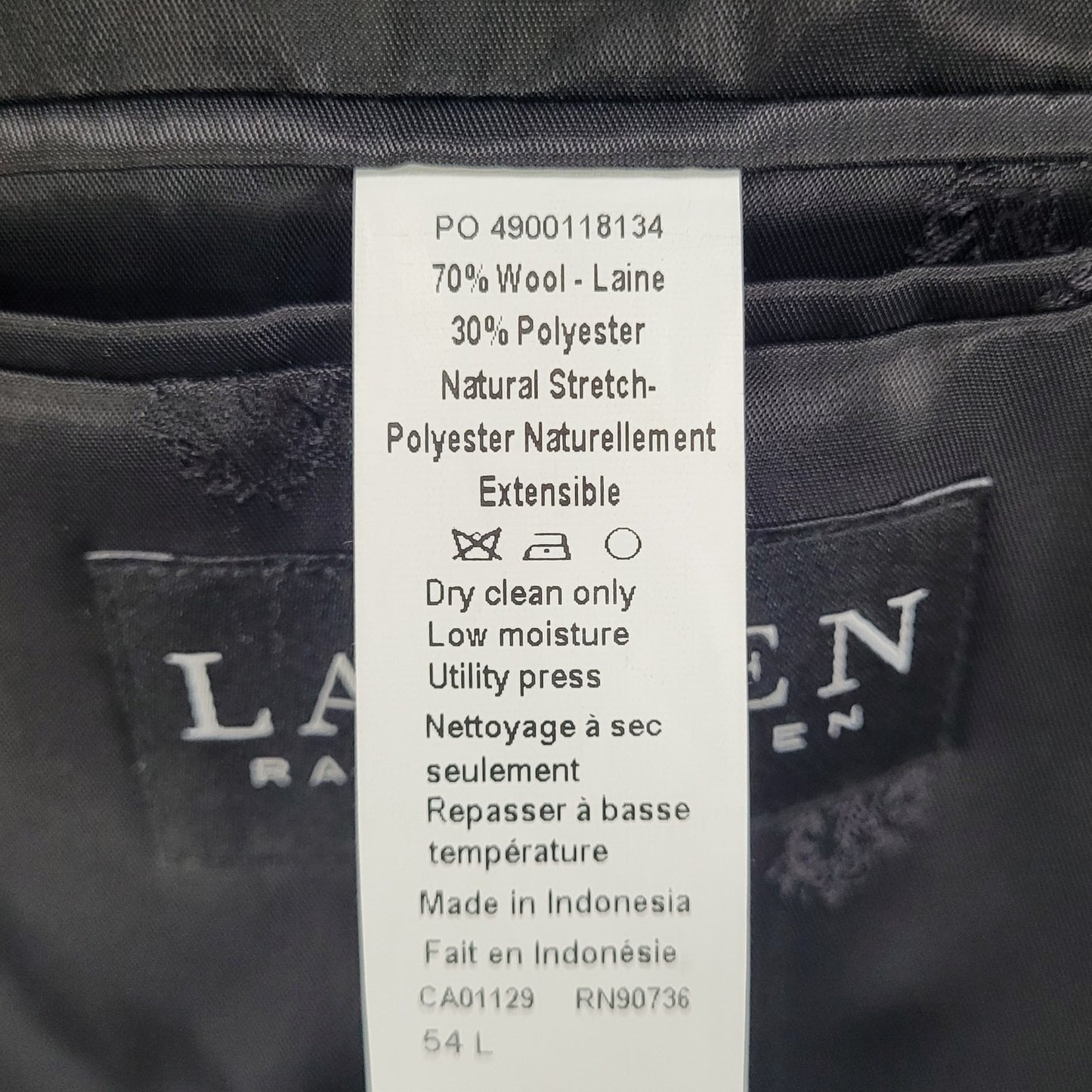 Lauren Ralph Lauren Black Label Black Wool Blend Satin Label Tuxedo Jacket 54L