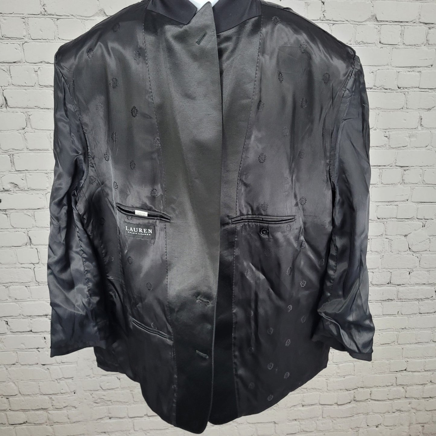 Lauren Ralph Lauren Black Label Black Wool Blend Satin Label Tuxedo Jacket 54L
