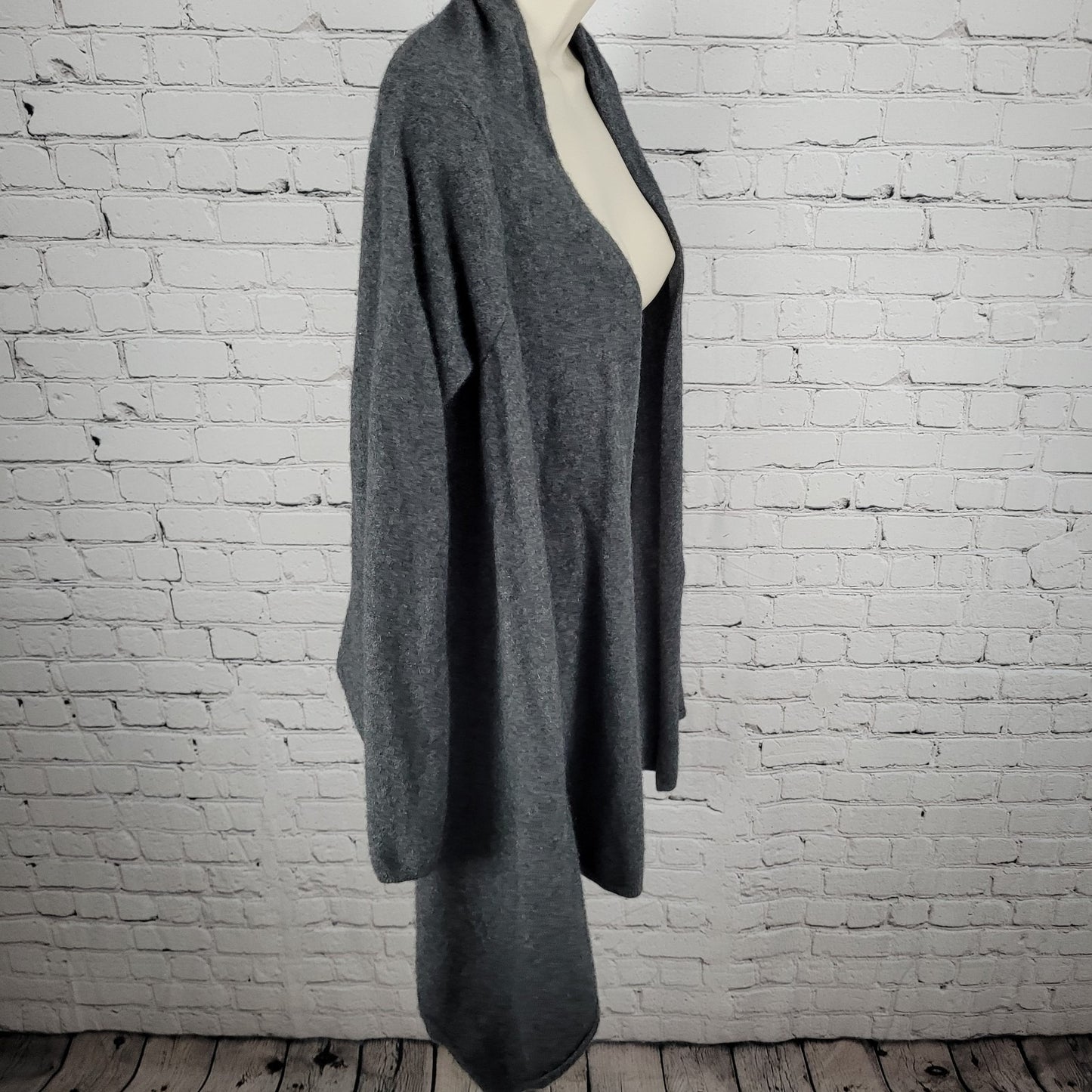 Red Twist Grey 100% Cashmere Cozy Drapey Open Waterfall Cardigan Size Small S
