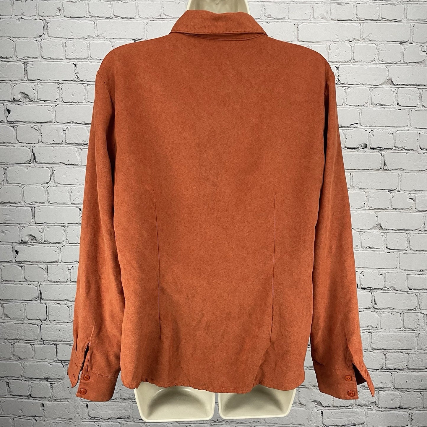 Lemon Grass Orange Soft Faux Suede Like Button Up Long Sleeve Shirt Size Large L